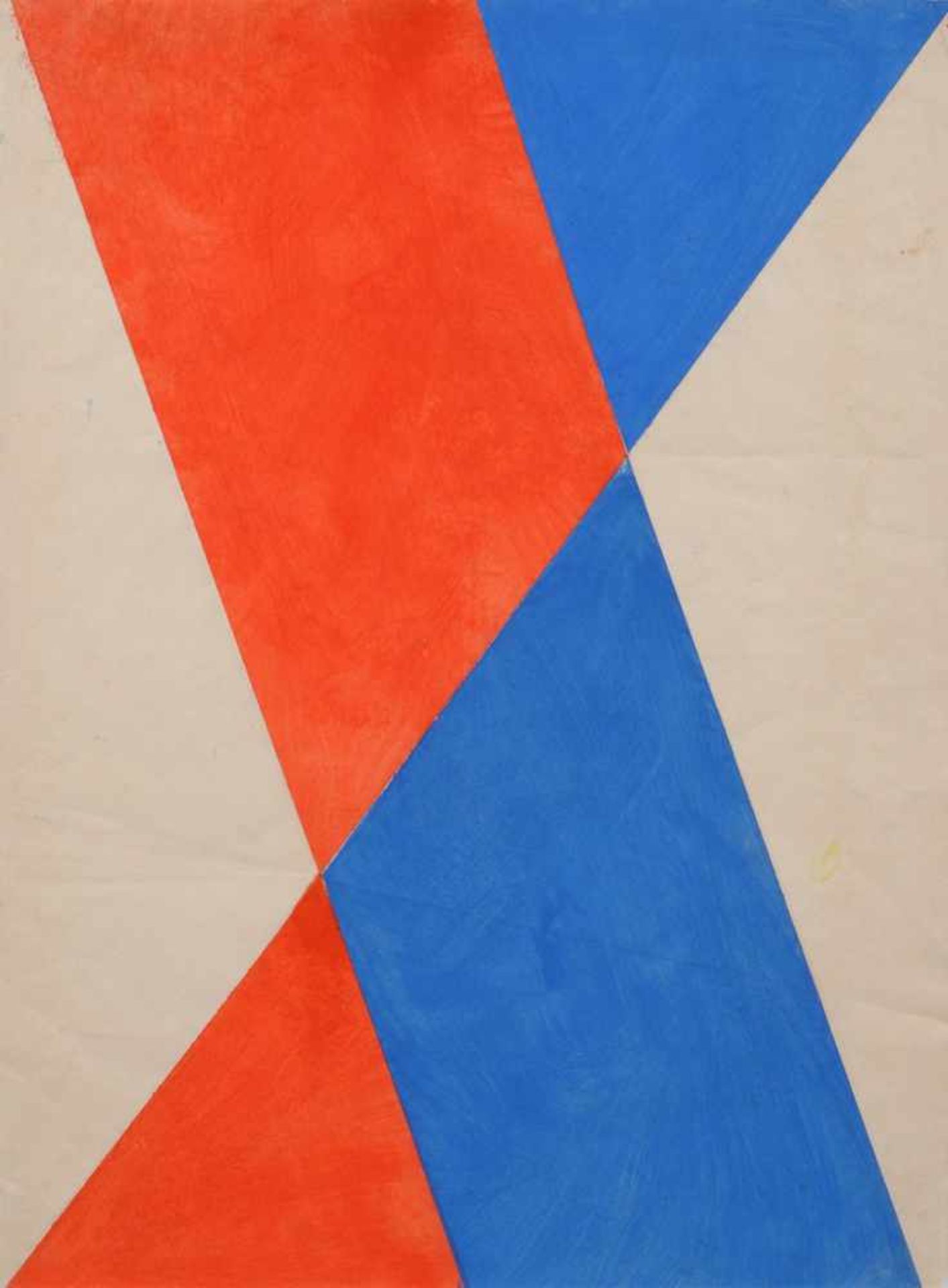 Hermann Glöckner "Rot und Blau, diagonal geteilt". 1974. Tempera und Faltung auf kräftigem