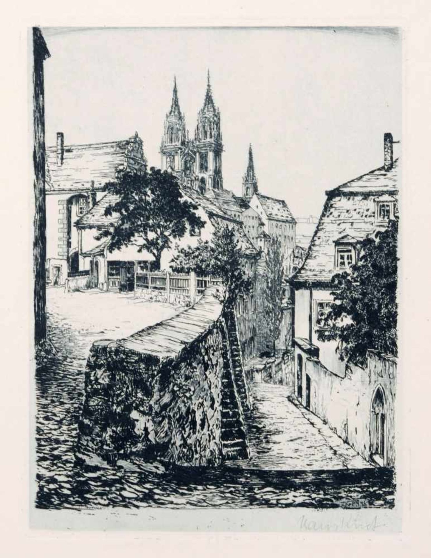 Hans Kirst, Sieben Ansichten von Meißen (Dom, Leinenwebergasse, Rote Stufen, Frauenkirche). Um 1956. - Bild 2 aus 7