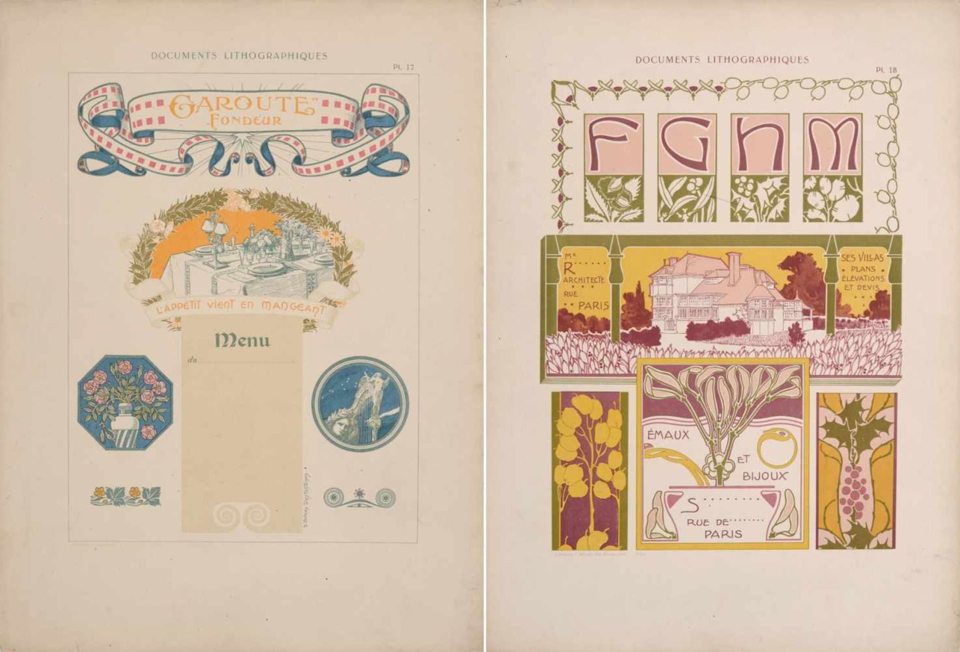 Alphonse Mucha und andere französische Künstler "Documents Lithographiques". Um 1900. Lithografien - Bild 12 aus 24