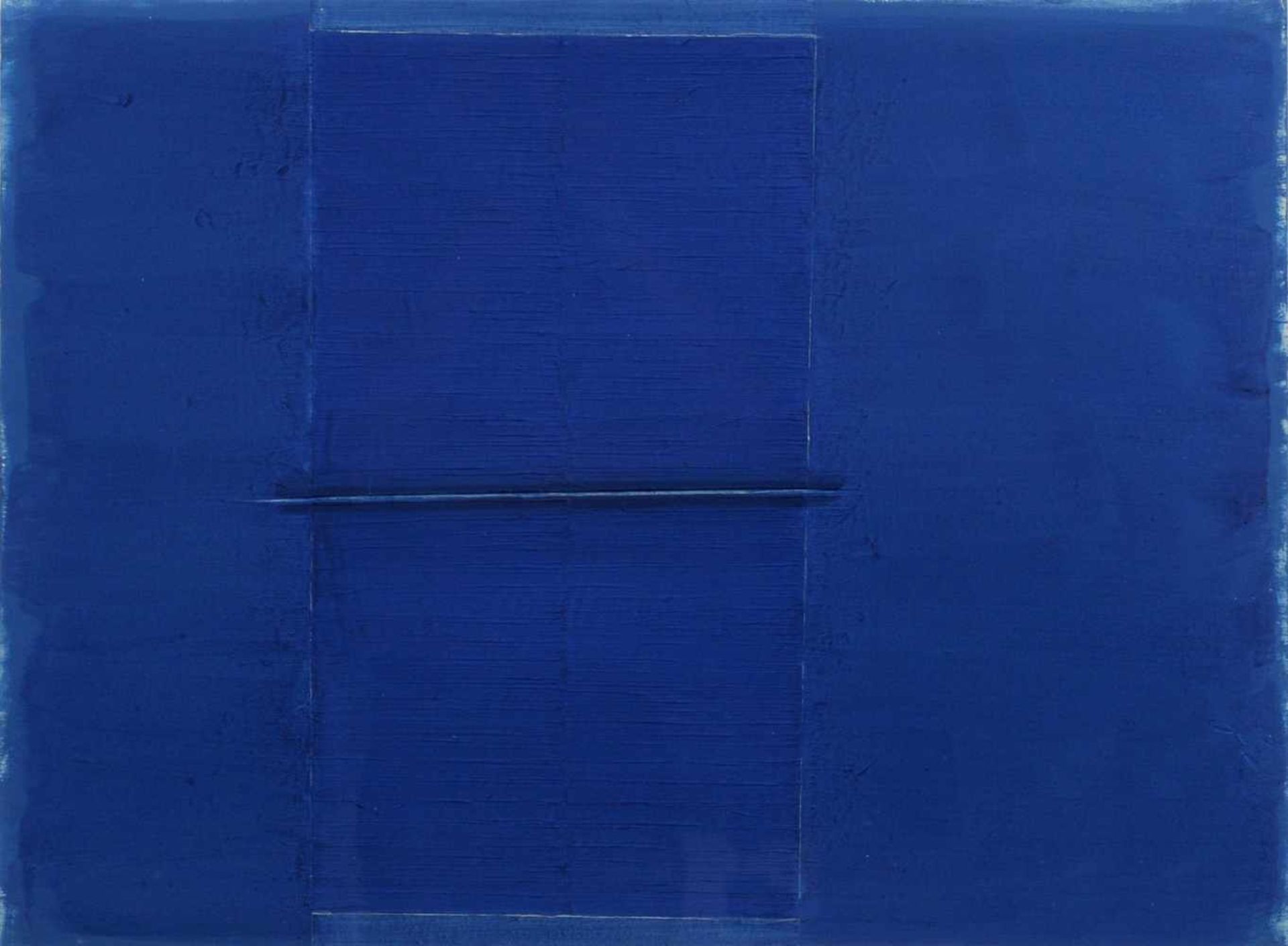 Johannes Geccelli, Komposition in Blau. 1990. Acryl auf Karton. O.re. signiert "Geccelli" und