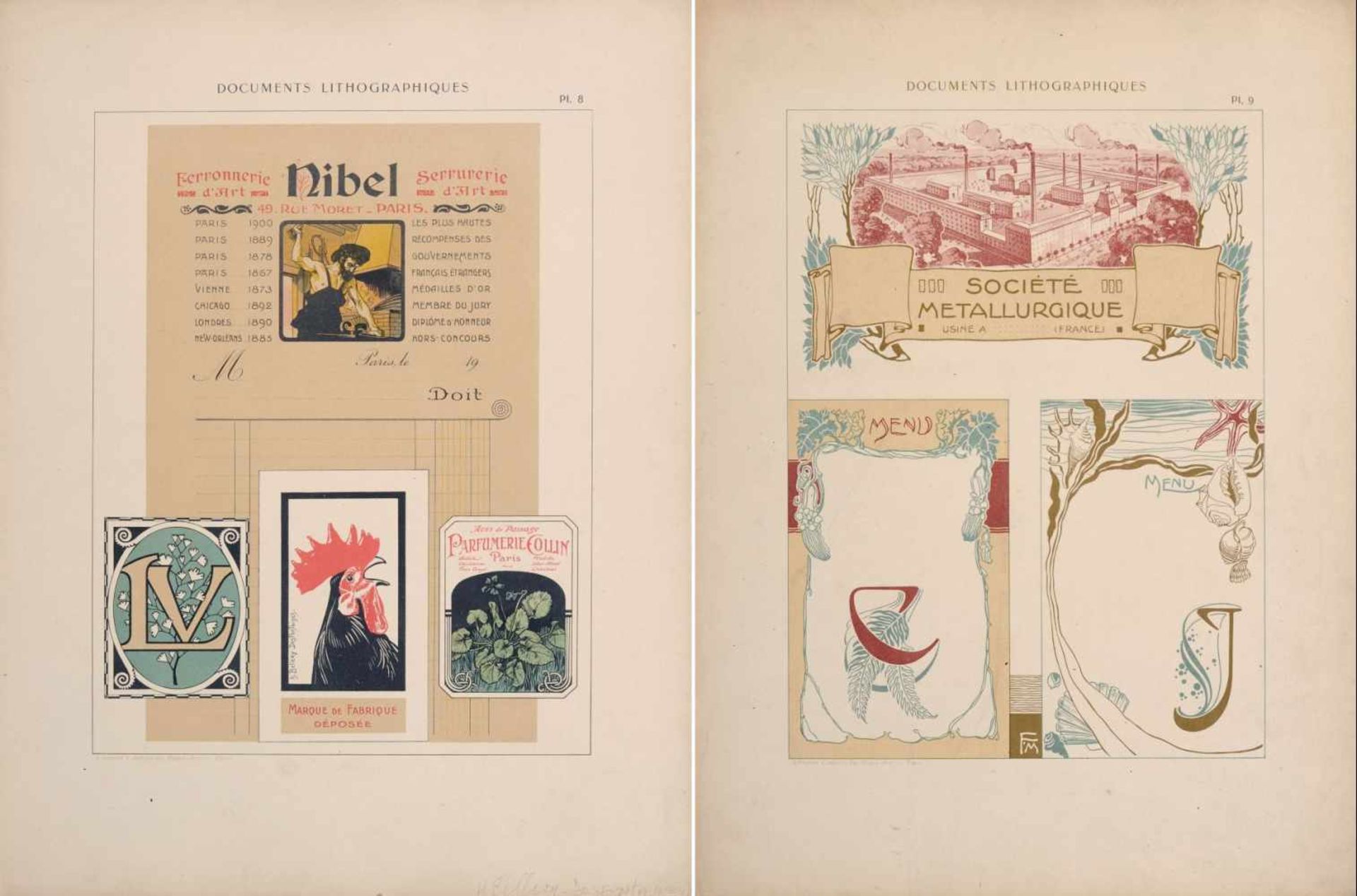 Alphonse Mucha und andere französische Künstler "Documents Lithographiques". Um 1900. Lithografien - Bild 7 aus 24