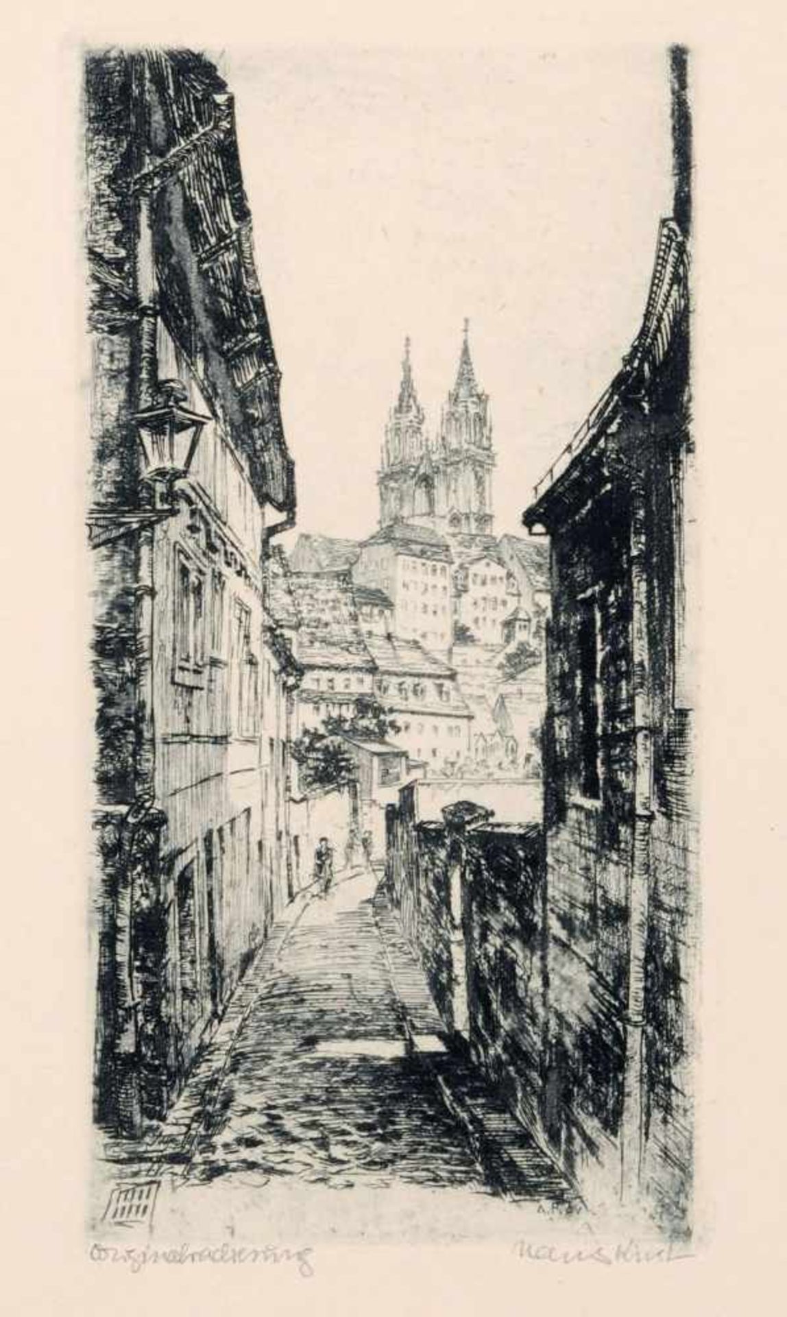 Hans Kirst, Sieben Ansichten von Meißen (Dom, Leinenwebergasse, Rote Stufen, Frauenkirche). Um 1956. - Bild 3 aus 7