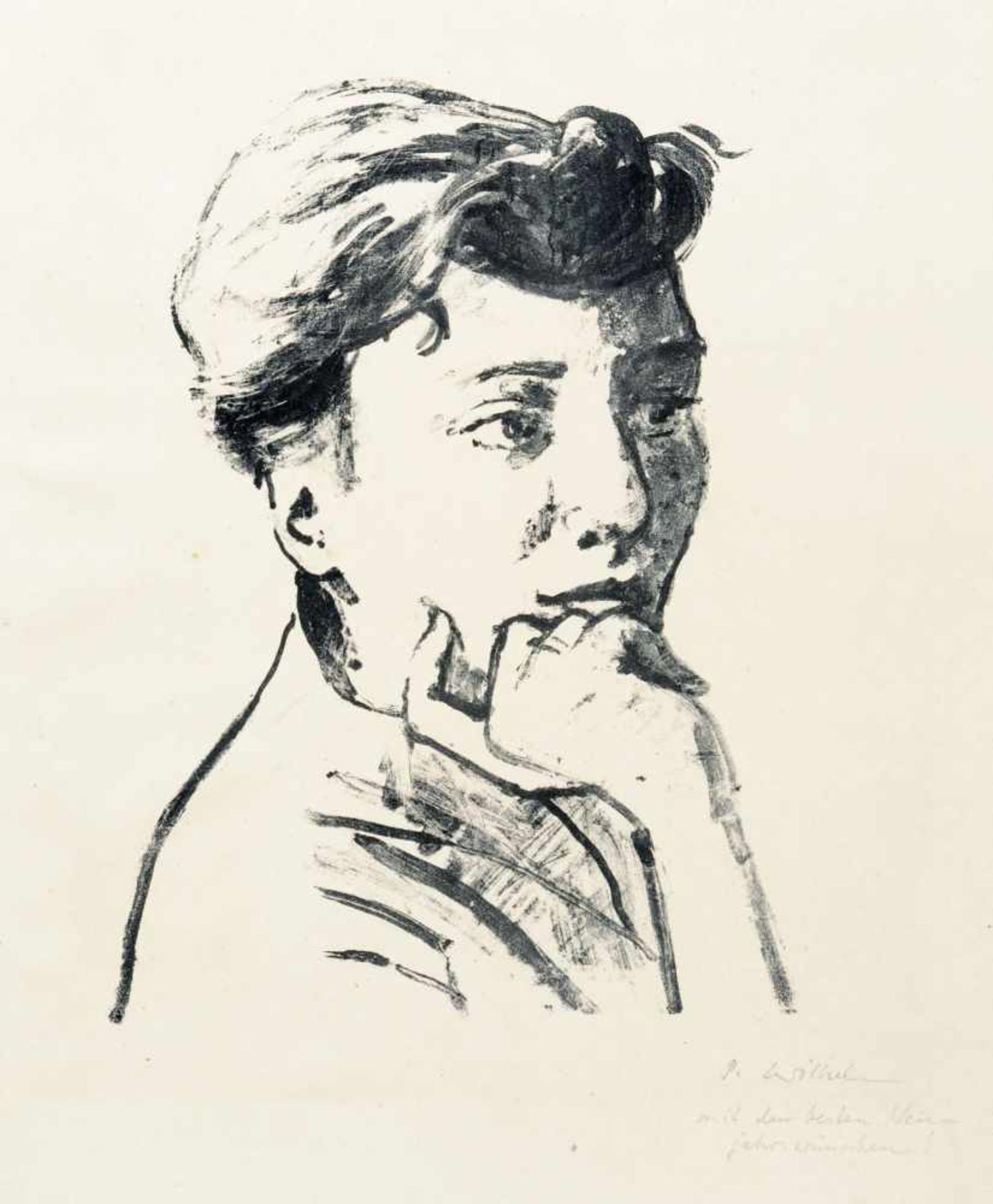 Paul Wilhelm, Bildnis Isolde Schmidt. Wohl 1960. Lithografie auf genarbtem Velin. Unterhalb der