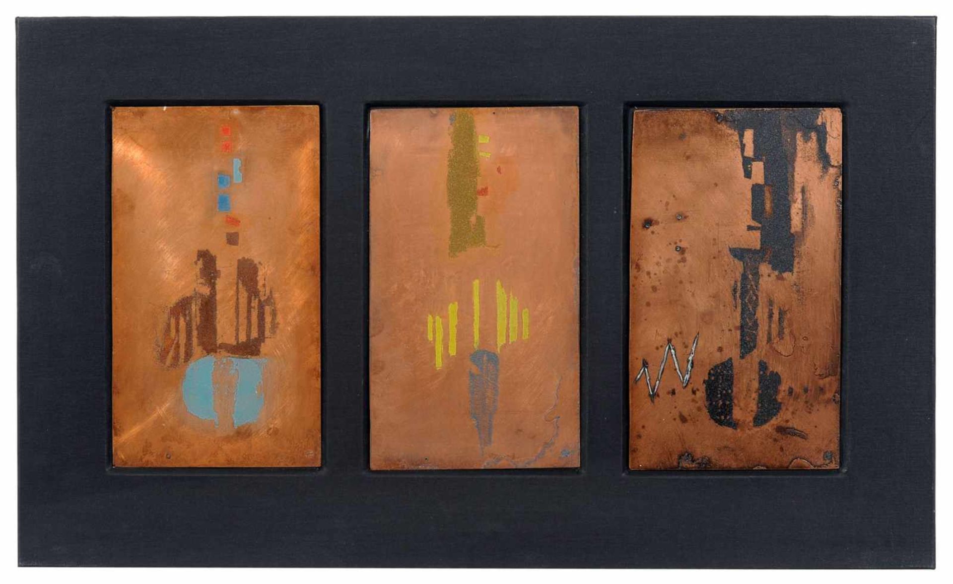 Johnny Friedlaender, Triptychon - Druckplatten des Blattes VII der Mappe "Mikrophonie". Nach 1970.