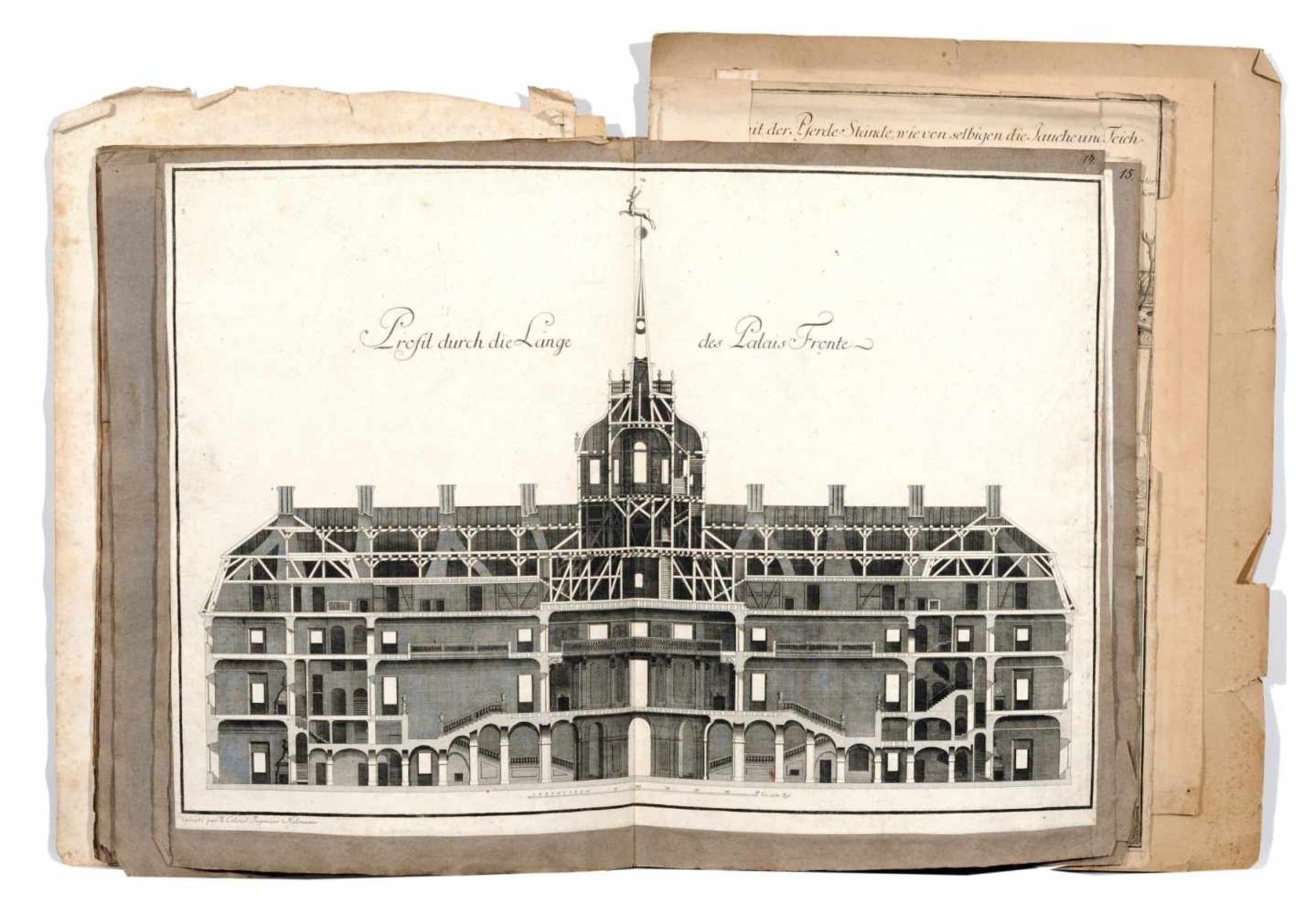 Johann Christoph von Naumann "Vorstellung des Jagt-Palaies Hubertusburg". 1727. Kupferstiche. - Bild 5 aus 10