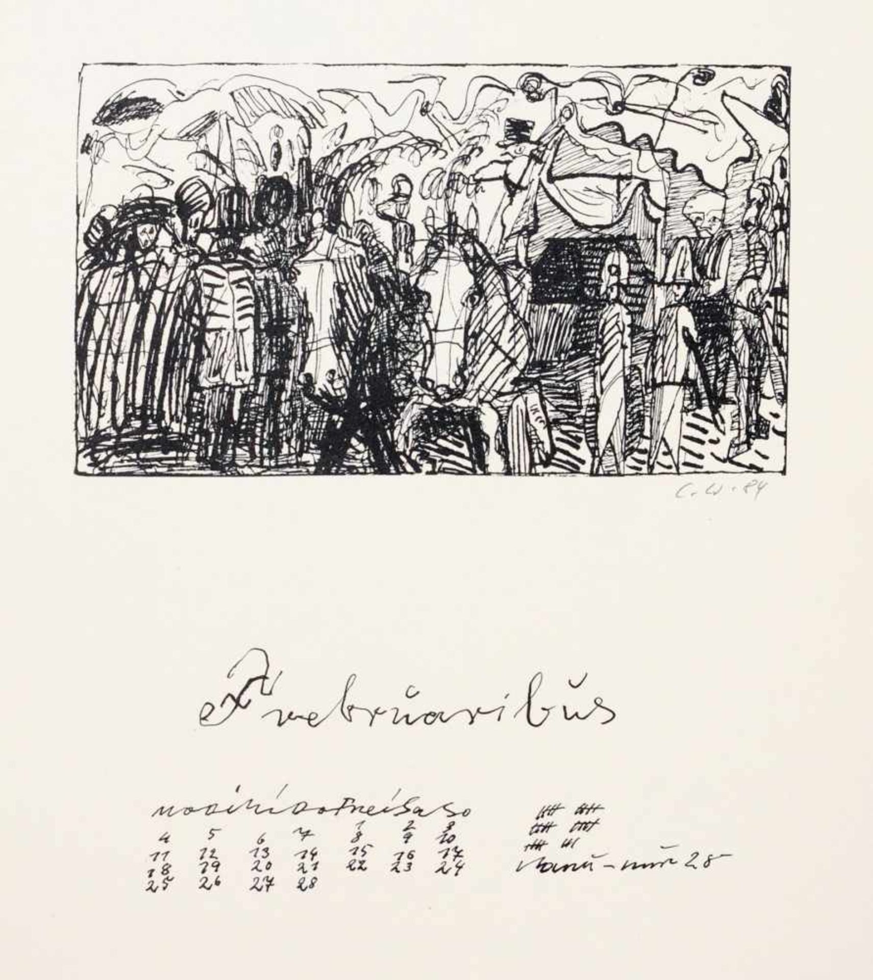 Claus Weidensdorfer "Ein durchweg altmodischer Kalender für 1985". 1984. Lithografien auf hellem - Bild 3 aus 14