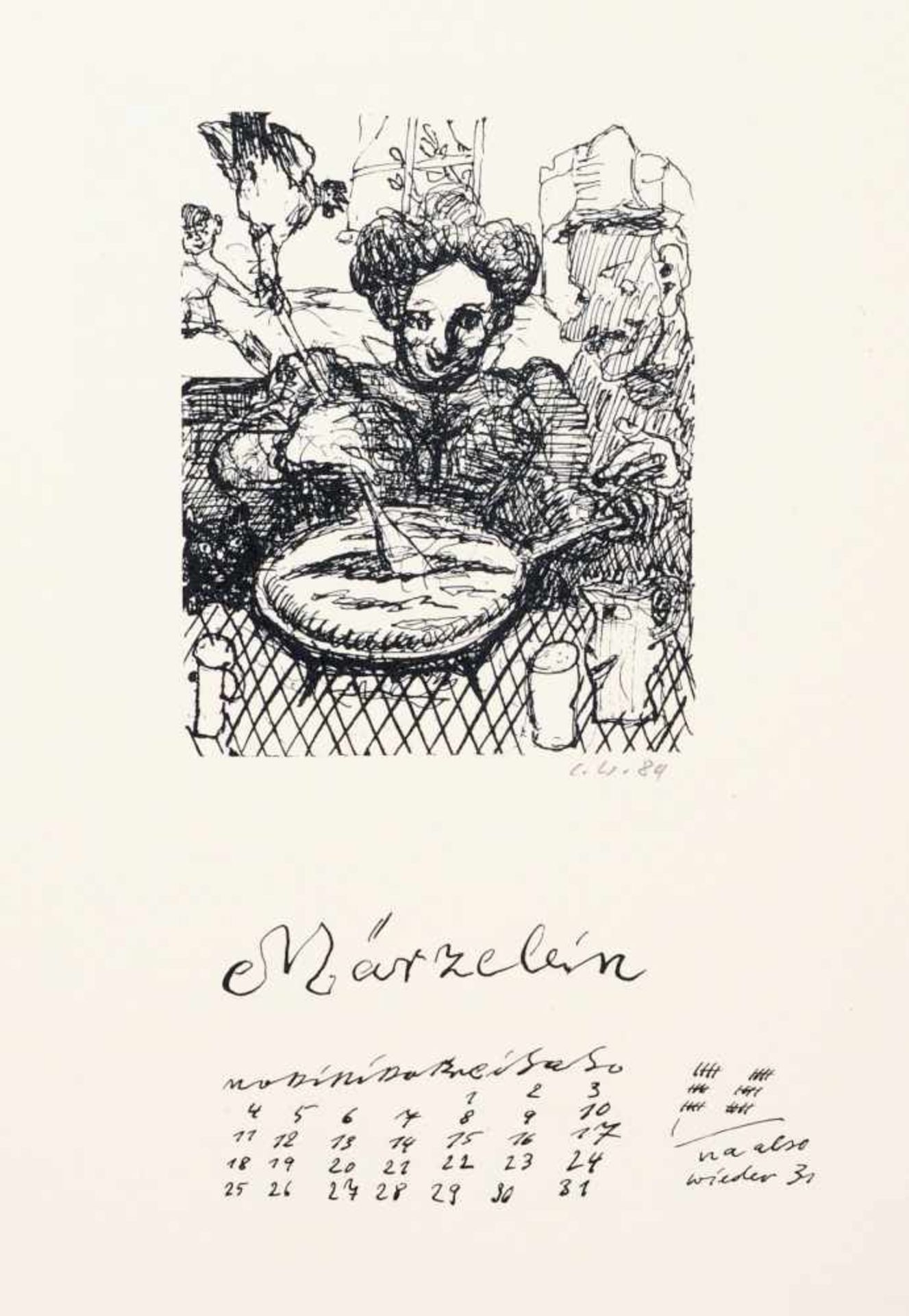 Claus Weidensdorfer "Ein durchweg altmodischer Kalender für 1985". 1984. Lithografien auf hellem - Bild 4 aus 14