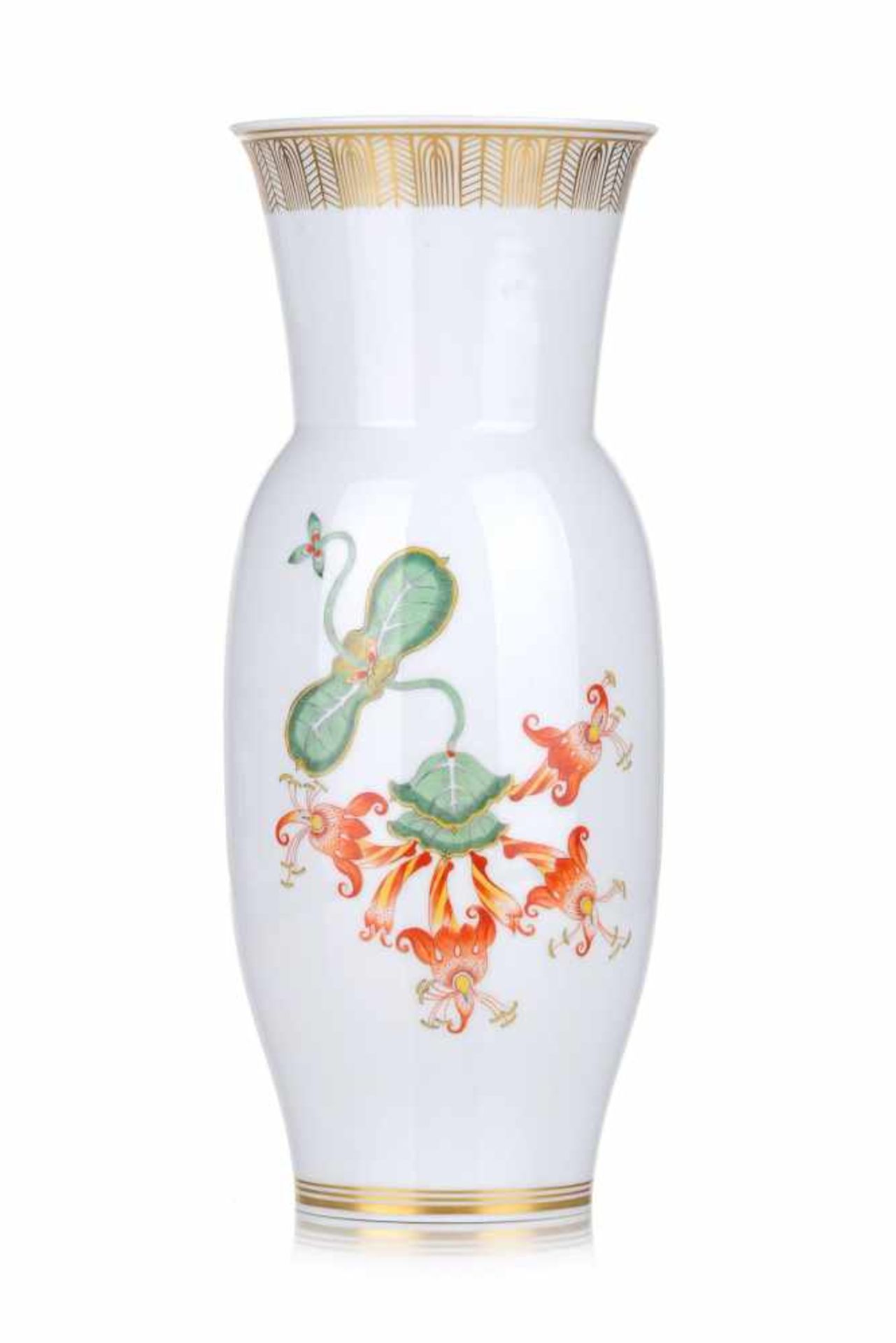Hohe Vase "Stilisiertes Floraldekor". Meissen. 1972. Porzellan, glasiert und in polychromen
