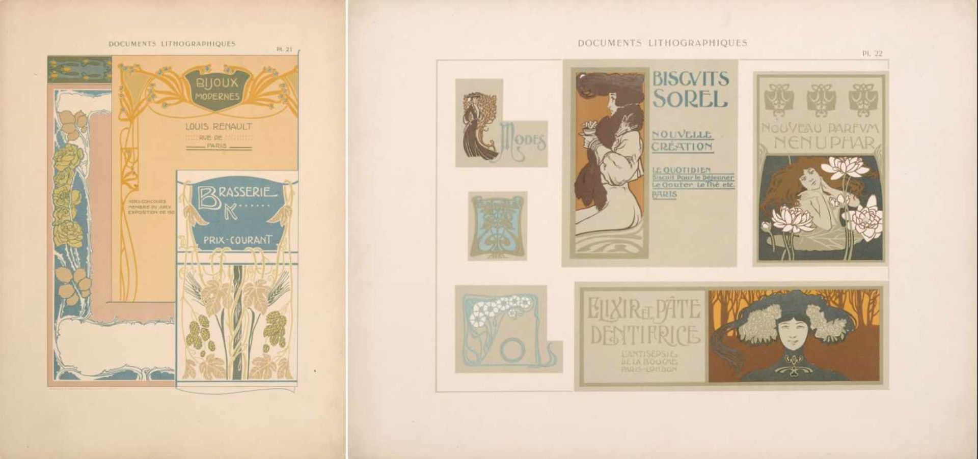 Alphonse Mucha und andere französische Künstler "Documents Lithographiques". Um 1900. Lithografien - Bild 14 aus 24