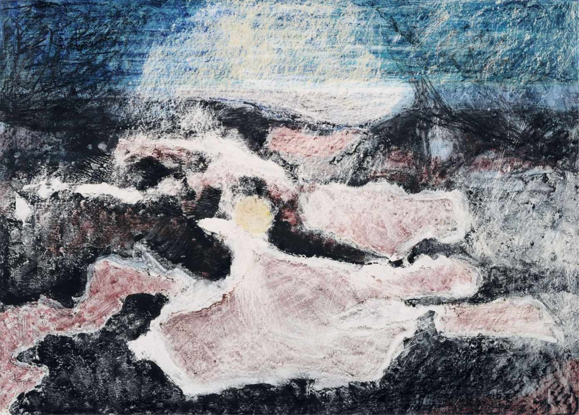 Gottfried Körner "Nacht II (Ostsee)". 1978. Farbmonotypie auf gestrichenem Papier. Betitelt,