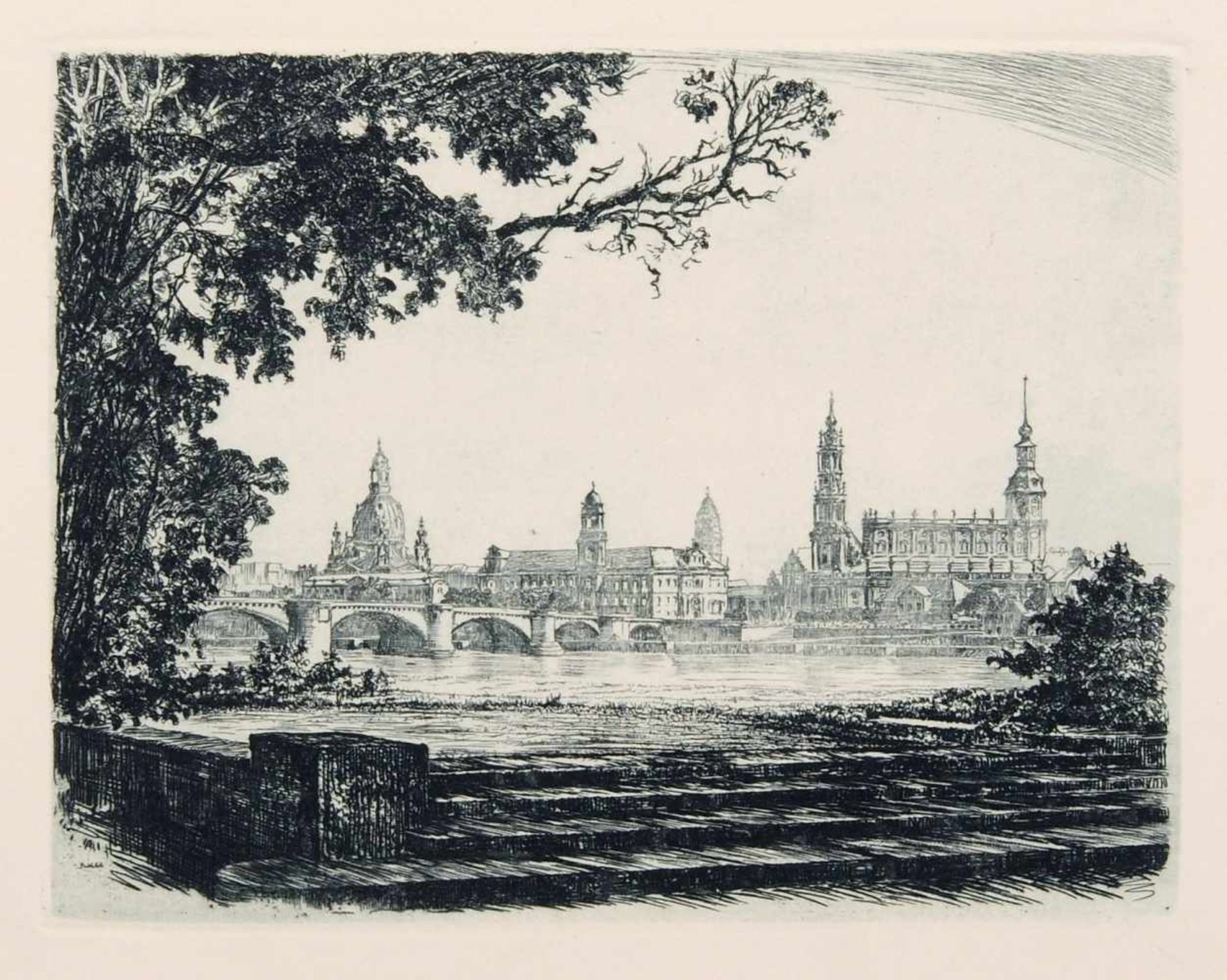 Hans Kirst, Drei Ansichten von Dresden (Türkenbrunnen und Frauenkirche, Altstadtpanorama, Altmarkt).