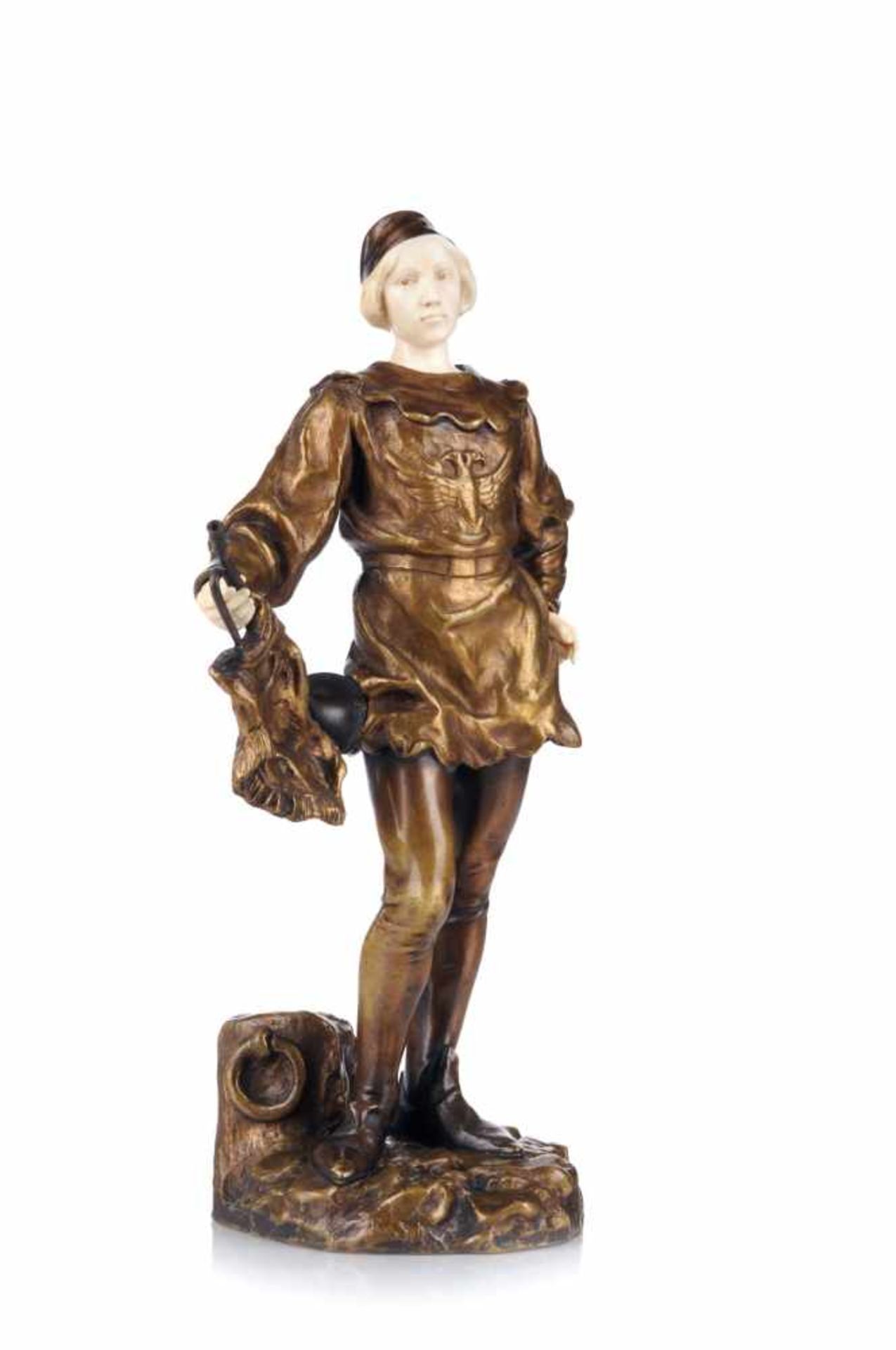 Antoine Bofill, Jüngling in historischem Gewand mit Fanfare. 1. Viertel 20. Jh. Bronze, gegossen und - Bild 5 aus 6
