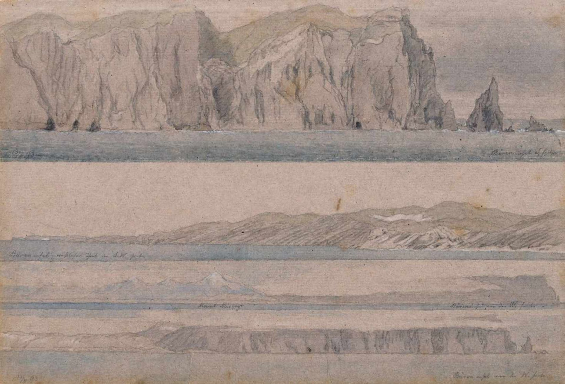 Oscar von Alvensleben, Drei Ansichten der Bäreninsel (Bjørnøya). 1893. Aquarelle über - Bild 3 aus 3