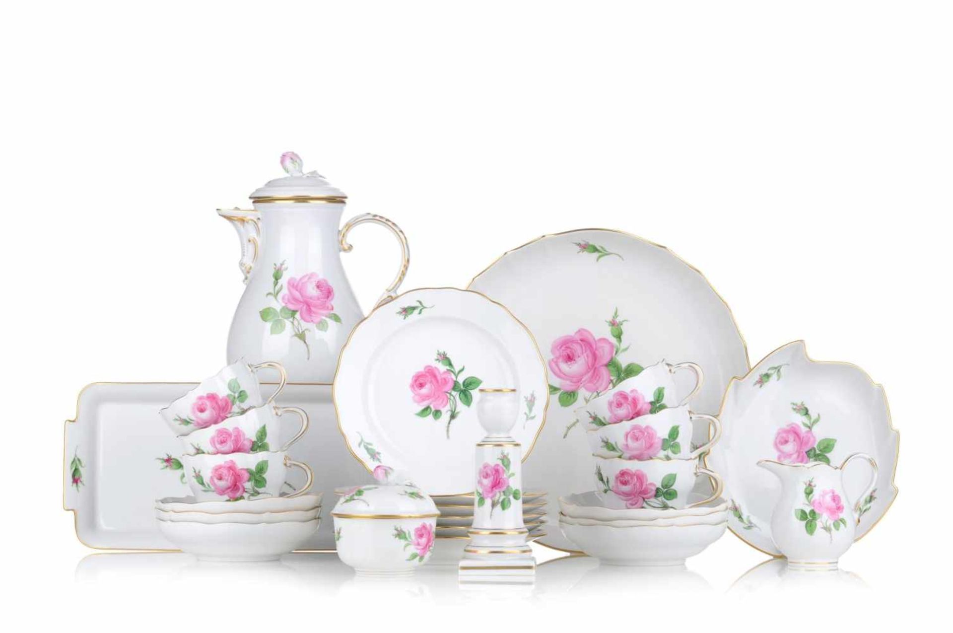 Kaffeeservice "Rote Rose" für sechs Personen. Meissen. 1940er Jahre-1970er Jahre. Porzellan,