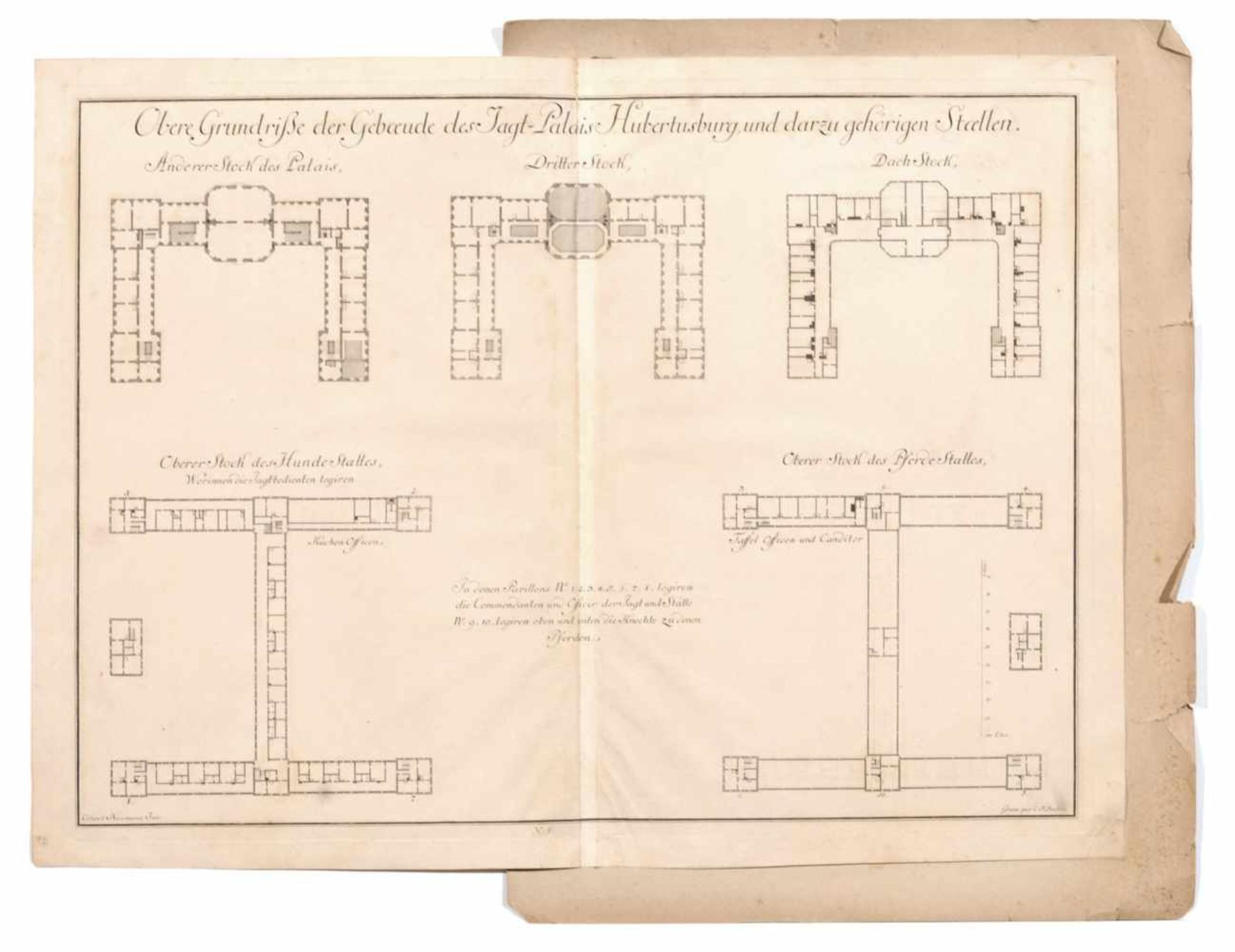 Johann Christoph von Naumann "Vorstellung des Jagt-Palaies Hubertusburg". 1727. Kupferstiche. - Bild 10 aus 10