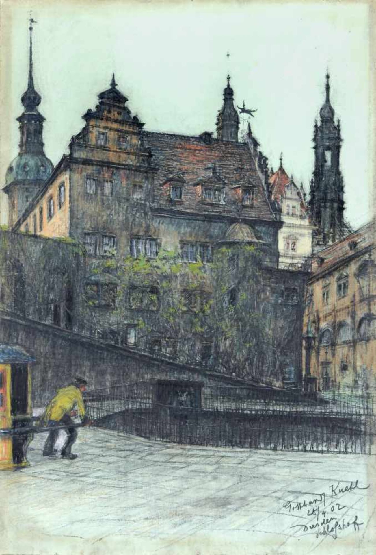 Gotthardt Kuehl "Dresden. Schloßhof" (Der Stallhof im Schloss zu Dresden). 1902. Farbige