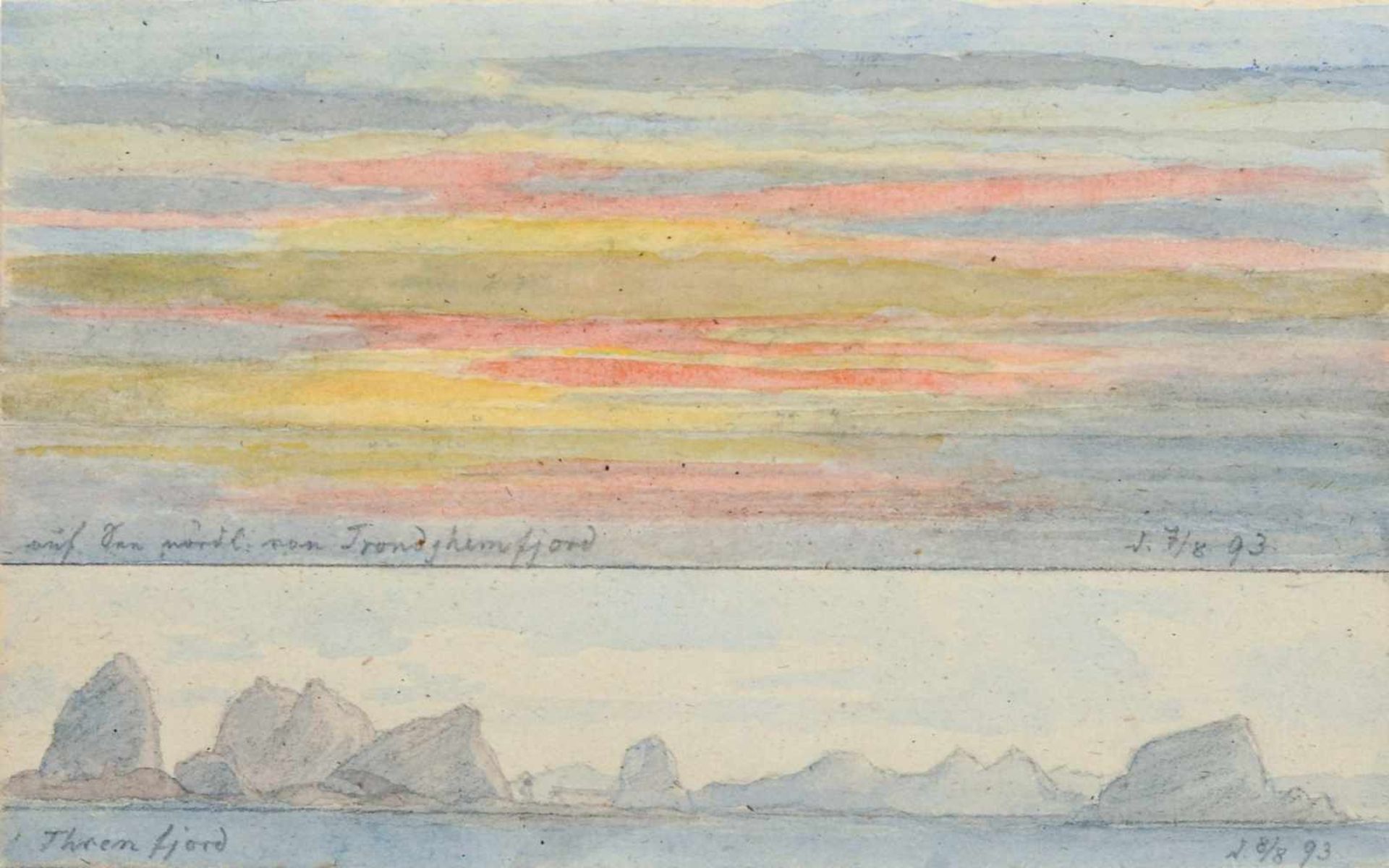 Oscar von Alvensleben, Trondheimfjord und Threnfjord / Hardangerfjord. 1893. Aquarelle über