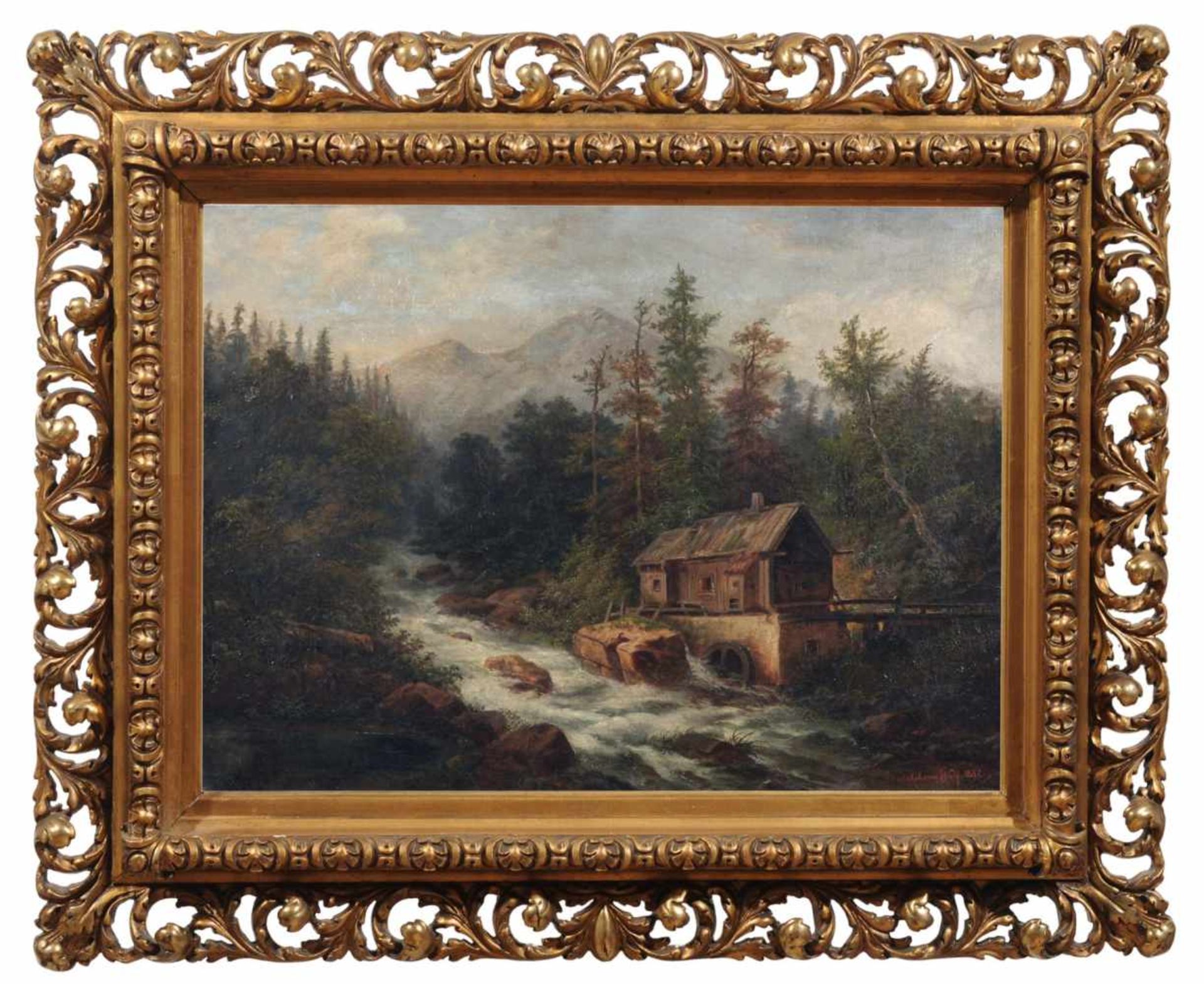 Johanna Wolf, Landschaft mit Wassermühle. 1887. Öl auf Leinwand. Signiert "Johanna Wolf und - Bild 4 aus 4