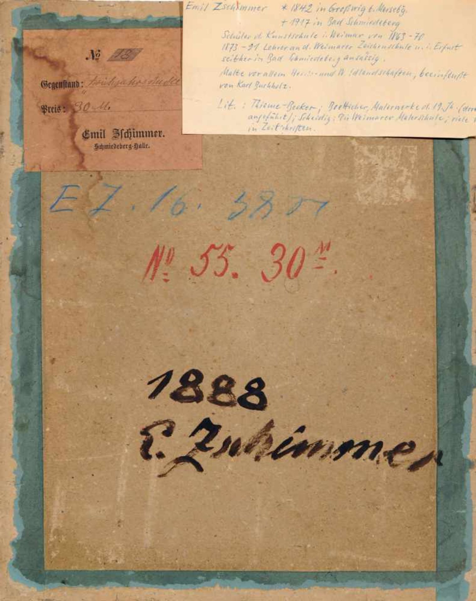Emil Zschimmer "Frühjahrsstudie". 1888. Öl auf Leinwand, vollflächig auf Malpappe aufgezogen. - Bild 4 aus 4
