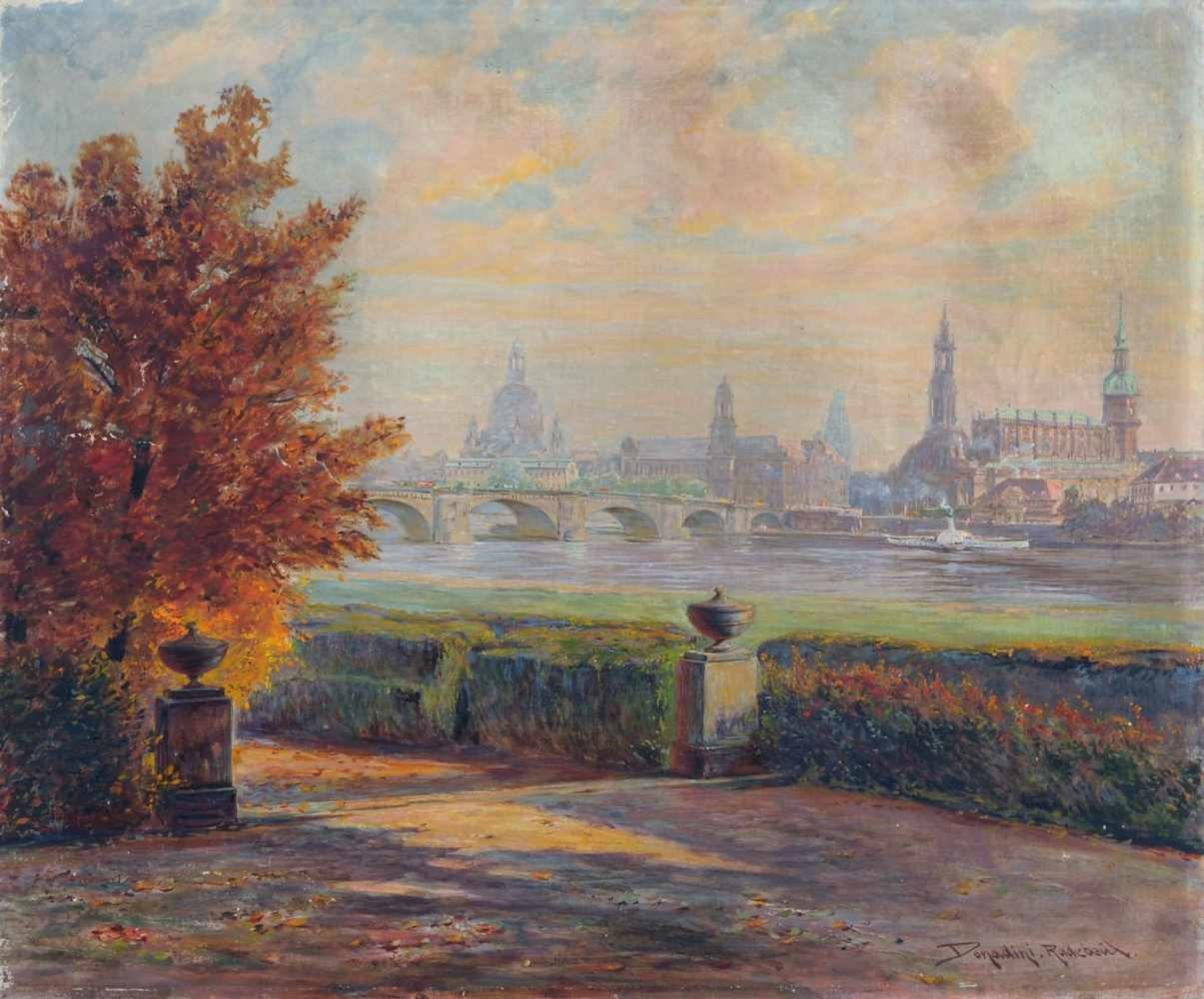 Ermenegildo Carlo Donadini, Blick vom Japanischen Palais auf die Altstadt von Dresden. Wohl 1920er