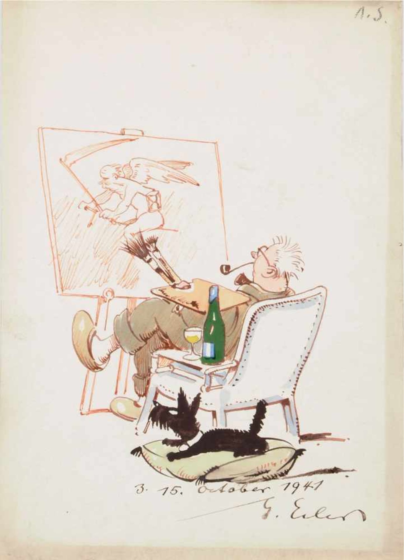 Georg Erler, Sieben Karikaturen zur Künstlervereinigung ALC (Artis Liberalis Collegia). 1941 / - Bild 3 aus 7