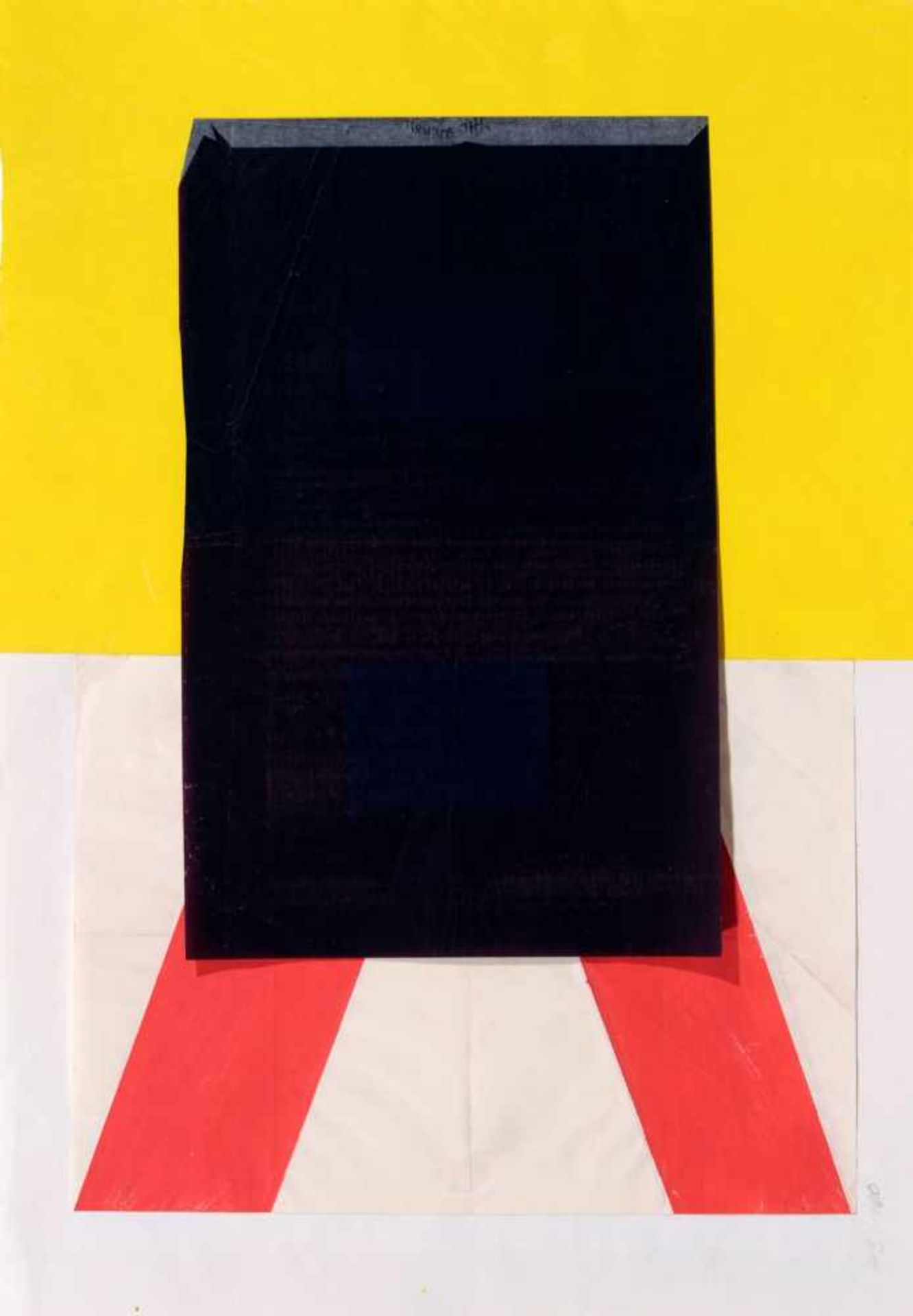 Hermann Glöckner "Schultafel, gelb, mit roten Beinen". 1978. Collage (Papier, Blaupapier), Tempera
