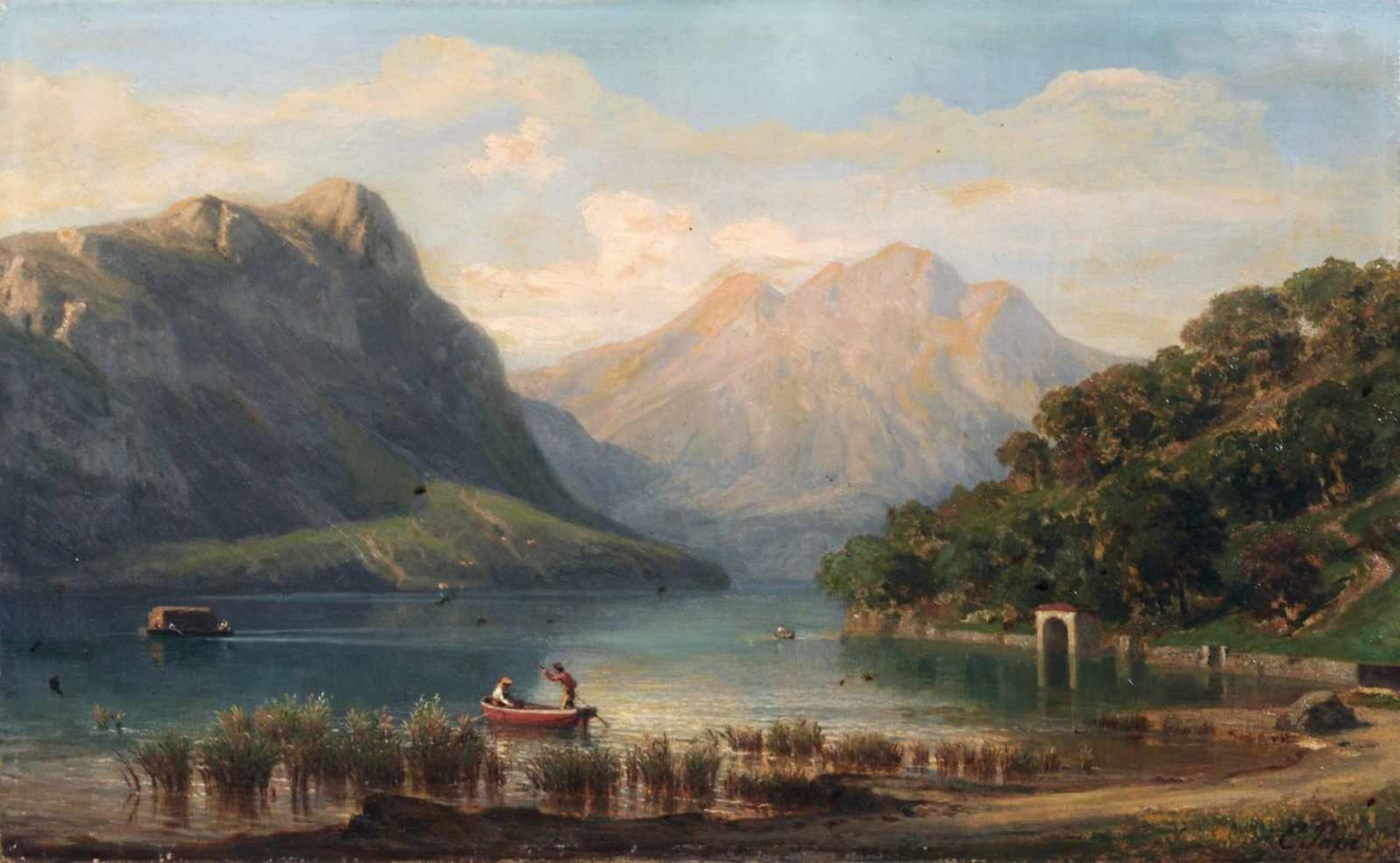 Eduard Friedrich Pape, Gebirgssee in den Alpen. Spätes 19. Jh. Öl auf Leinwand. Signiert "E. Pape"