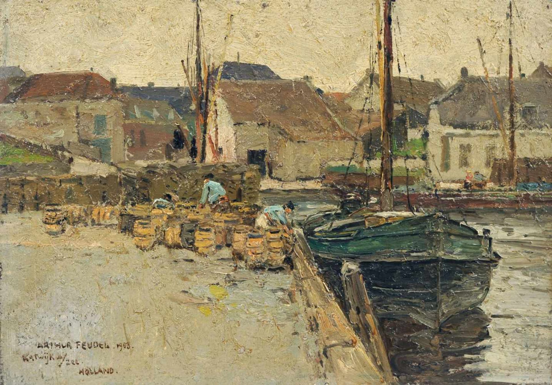 Arthur Feudel, Drei Ansichten von Katwijk, Holland. 1903-1911. Öl auf Malpappe. Jeweils u.re. - Image 3 of 3