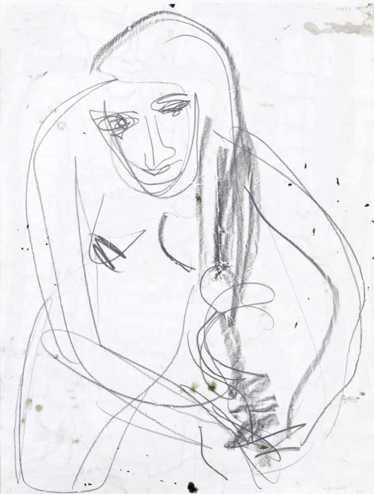 Veit Hofmann, Sitzender weiblicher Akt. 1984. Pinselzeichnung in Tusche, Bleistift und farbige - Bild 2 aus 2