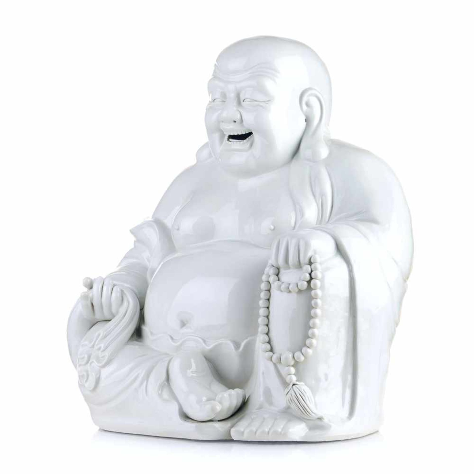 Großer Budai (Lachender Buddha). China. Wohl Frühes 20. Jh. Porzellan, weißer Scherben, hellgrau - Bild 3 aus 3