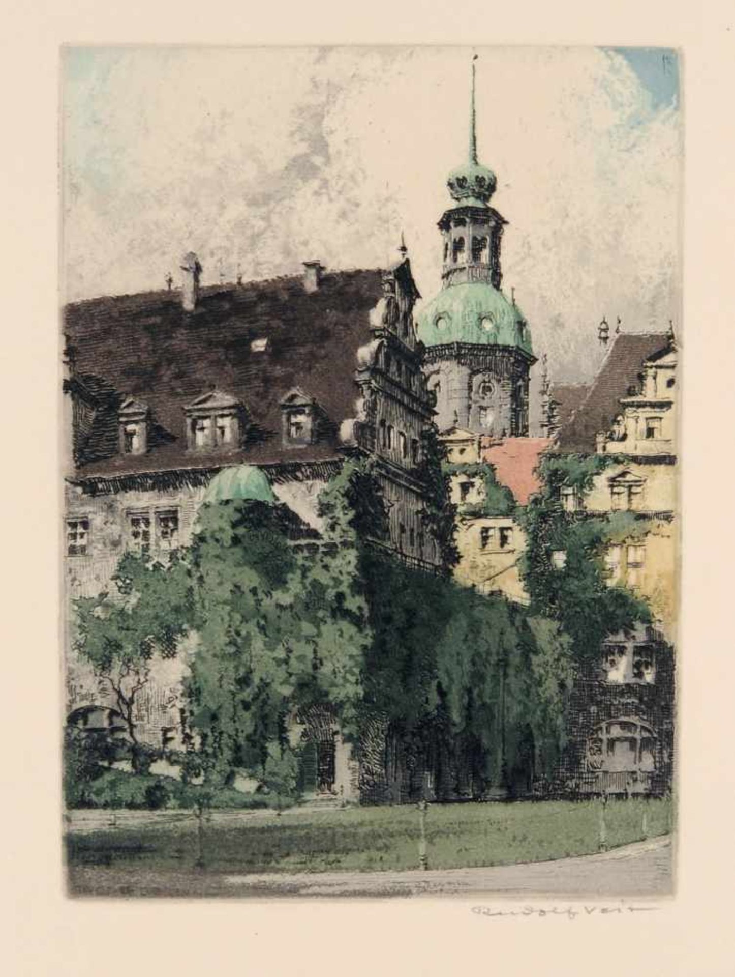 Rudolf Veit, Blick auf die Dresdner Schlossbrücke / Blick auf die Taschenberg Straße und einen - Bild 2 aus 3