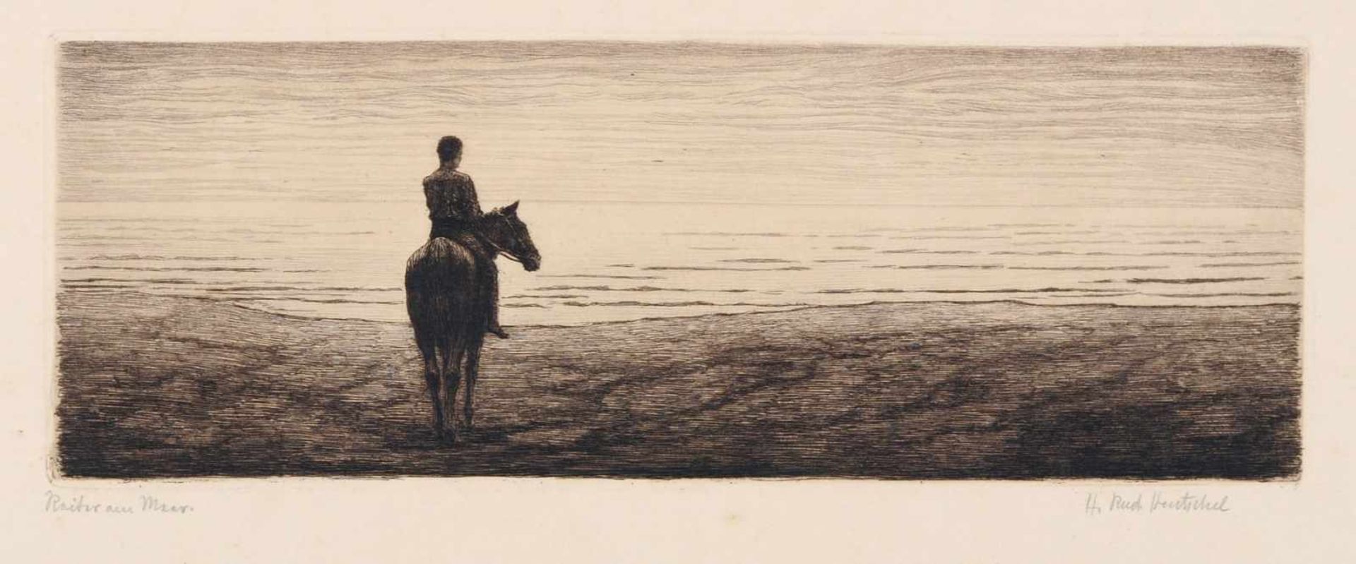 Hans Rudolf Hentschel "Reiter am Meer" / "Stille Fahrt" / "Buchenhain". Anfang 20. Jh. Radierungen - Bild 3 aus 3