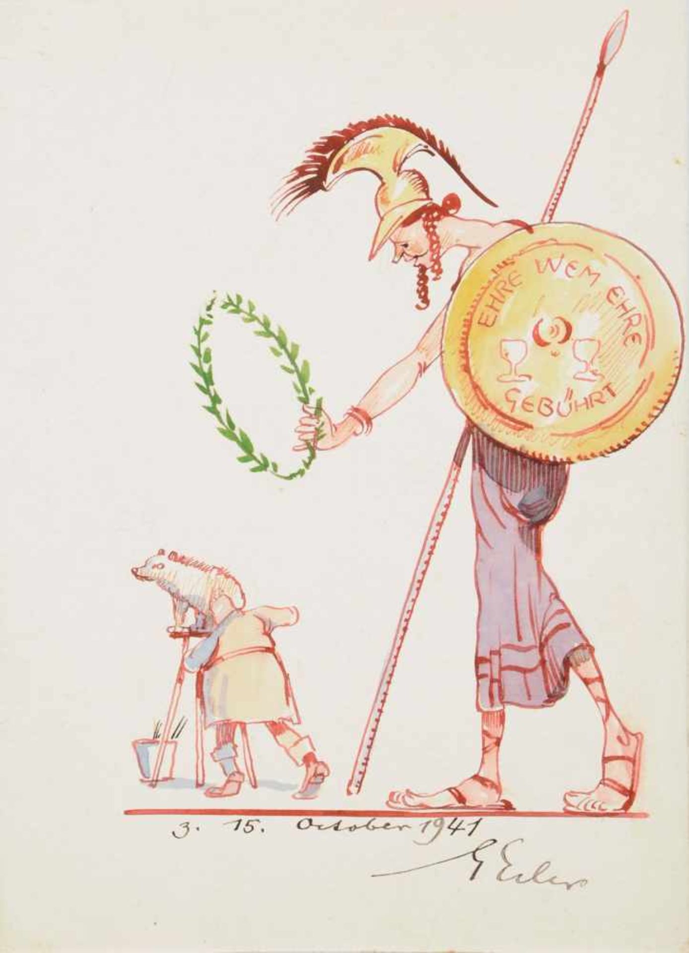 Georg Erler, Sieben Karikaturen zur Künstlervereinigung ALC (Artis Liberalis Collegia). 1941 / - Bild 2 aus 7