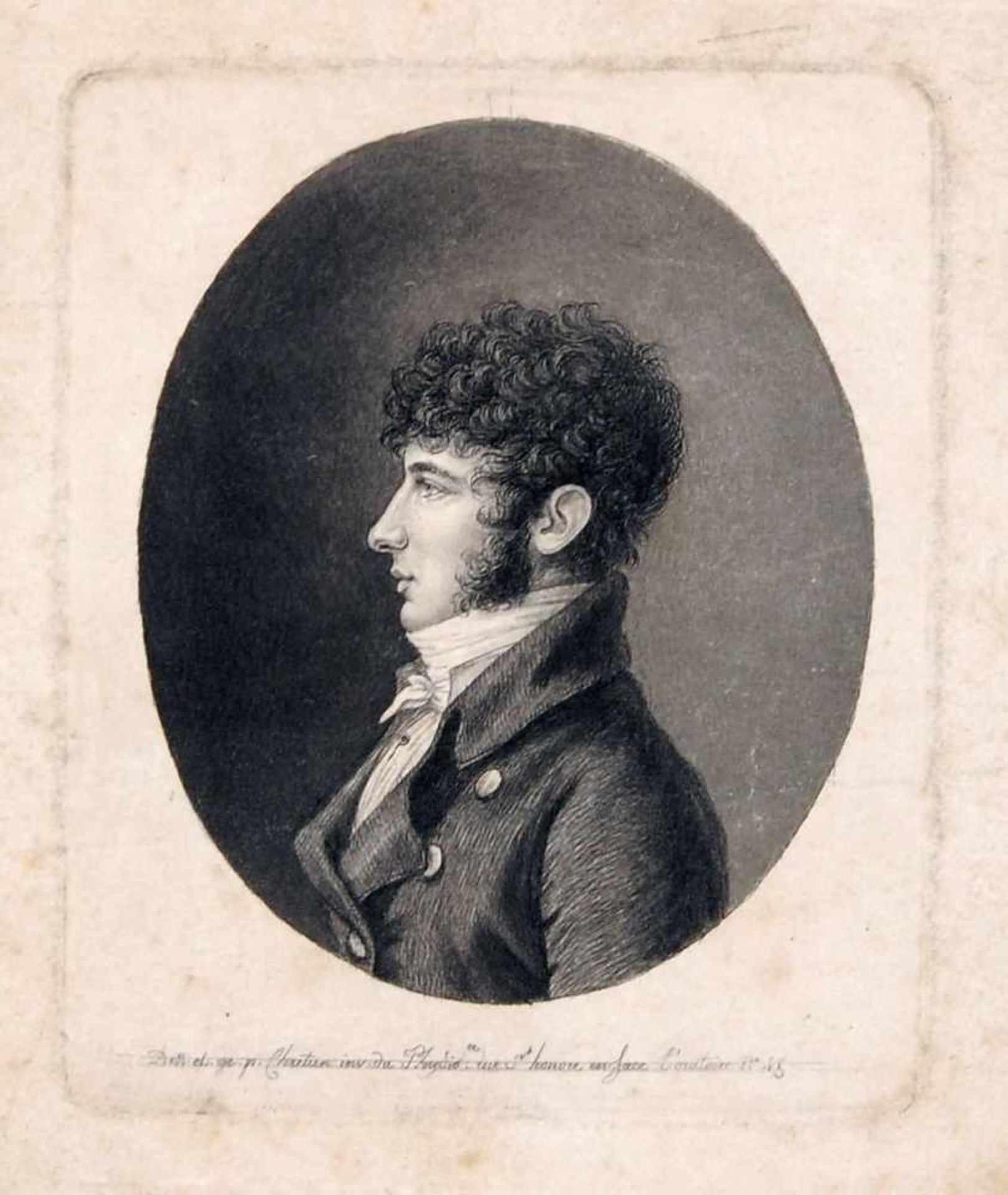 Gilles-Louis Chrétien, Physionotrace eines Herren. Um 1800. Radierung. Unterhalb der Darstellung