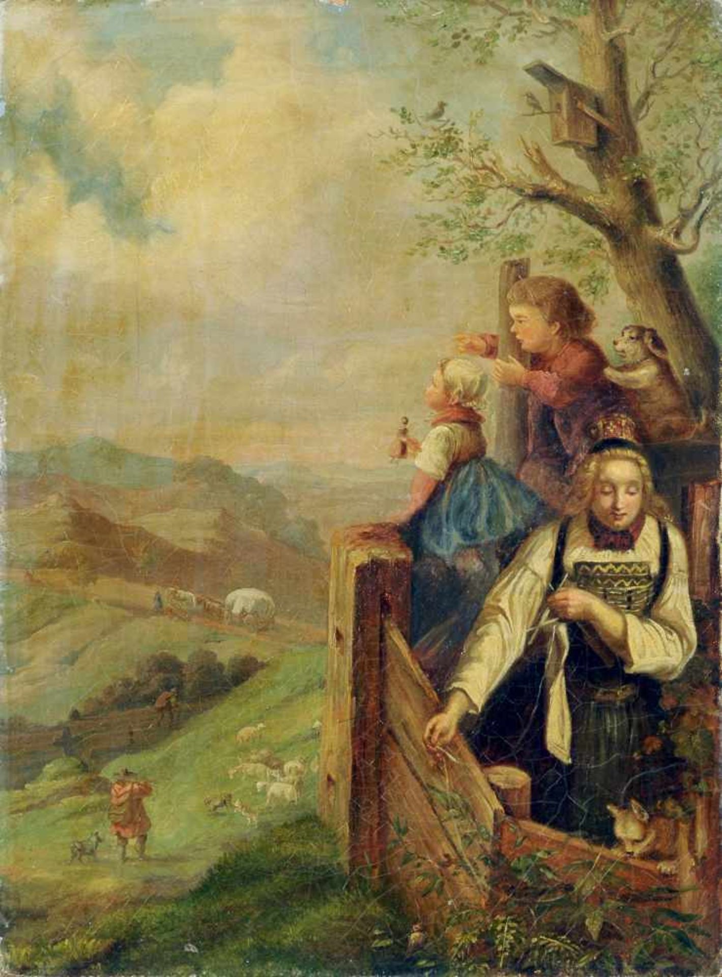 Adrian Ludwig Richter "Guck in die weite weite Welt". 1859. Öl auf Leinwand. In Rot signiert "L.