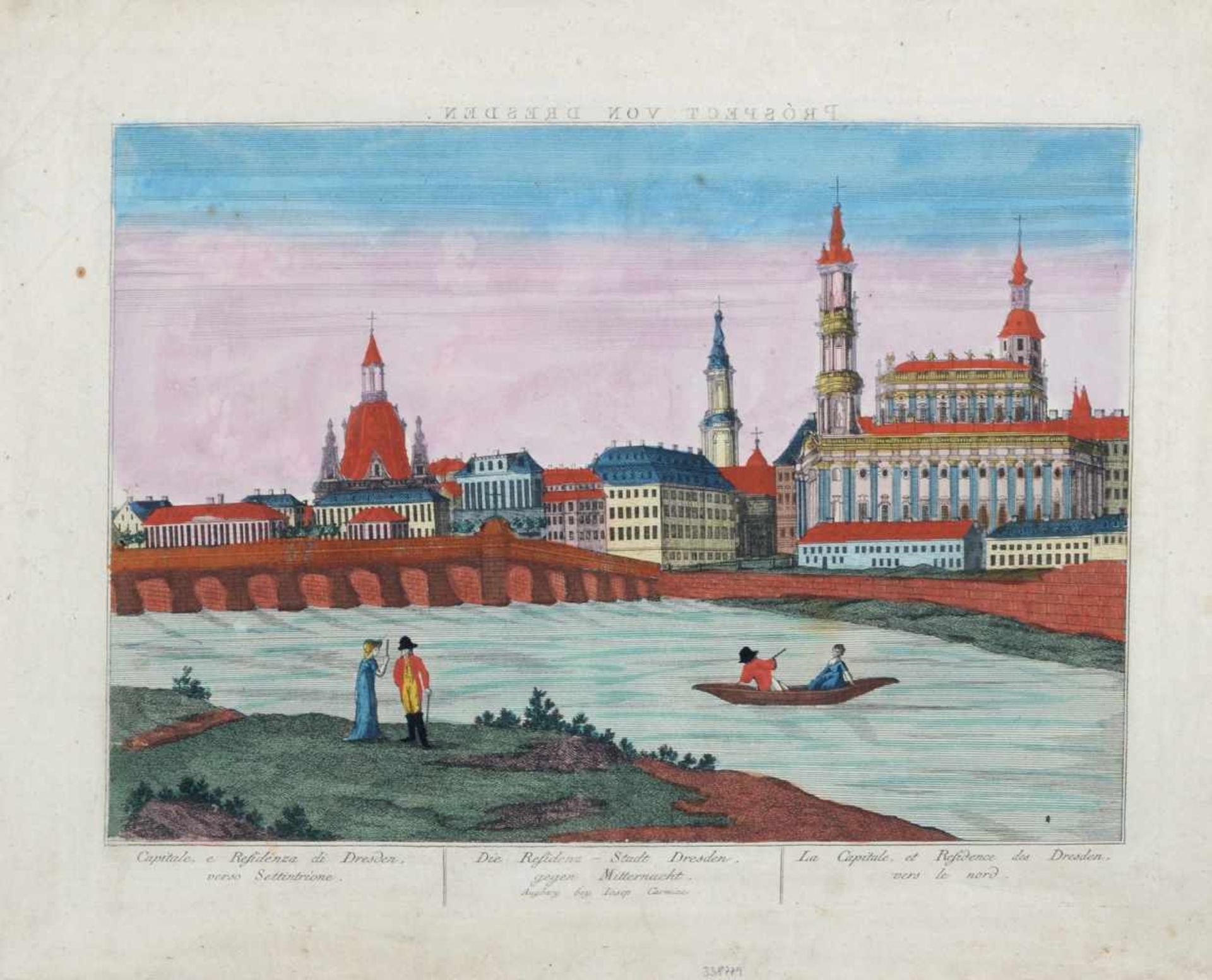 Joseph Carmine "Die Residenz-Stadt Dresden gegen Mitternacht". Um 1800. Kupferstich und Radierung