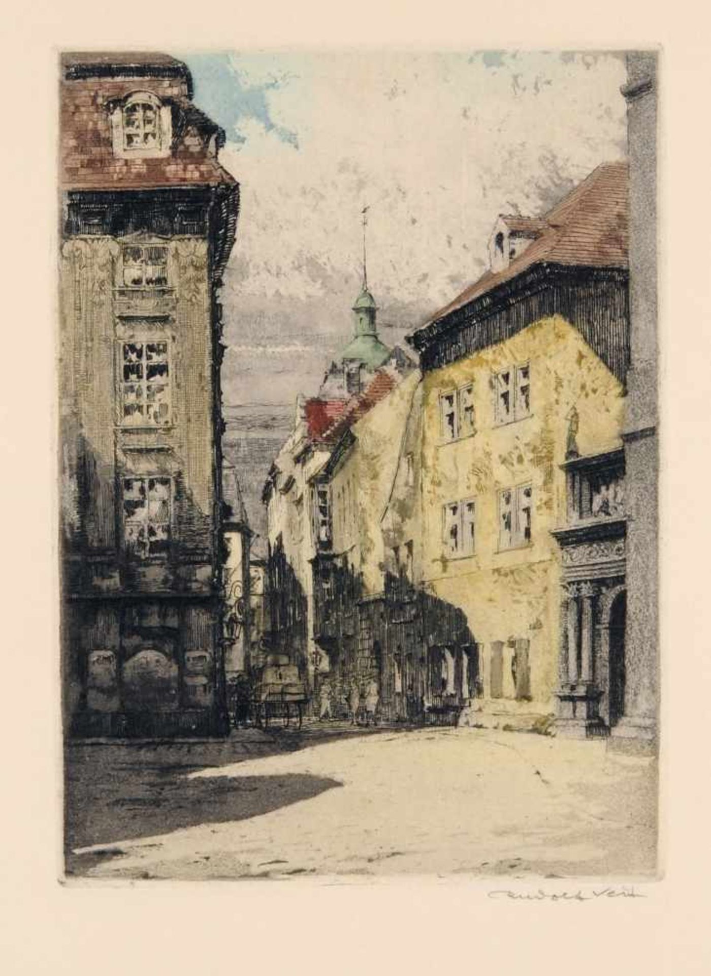 Rudolf Veit, Blick auf die Dresdner Schlossbrücke / Blick auf die Taschenberg Straße und einen