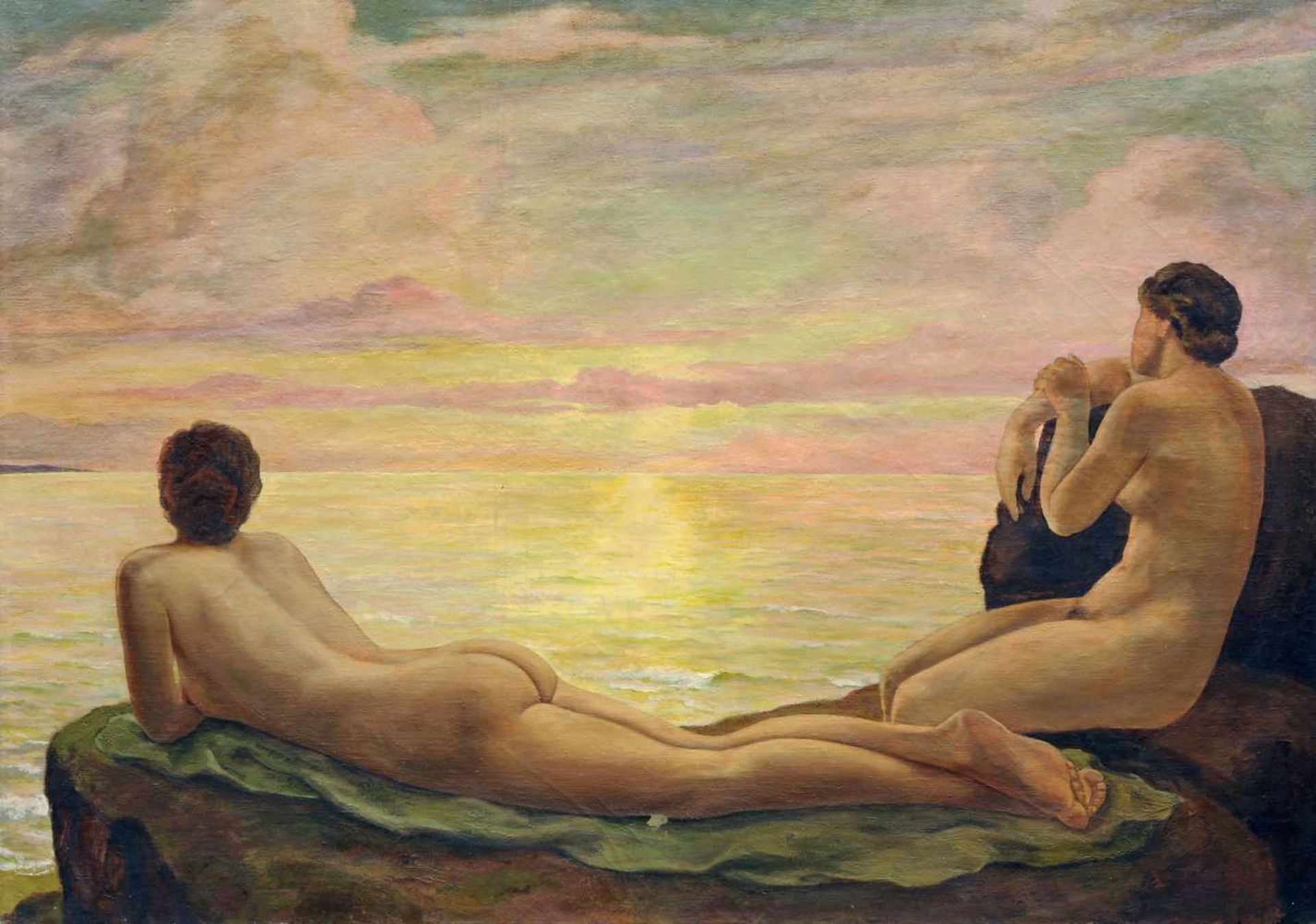 Heinz Auerswald, Abend am Meer. Um 1920. Öl auf Leinwand. Unsigniert. Verso auf dem Keilrahmenvon