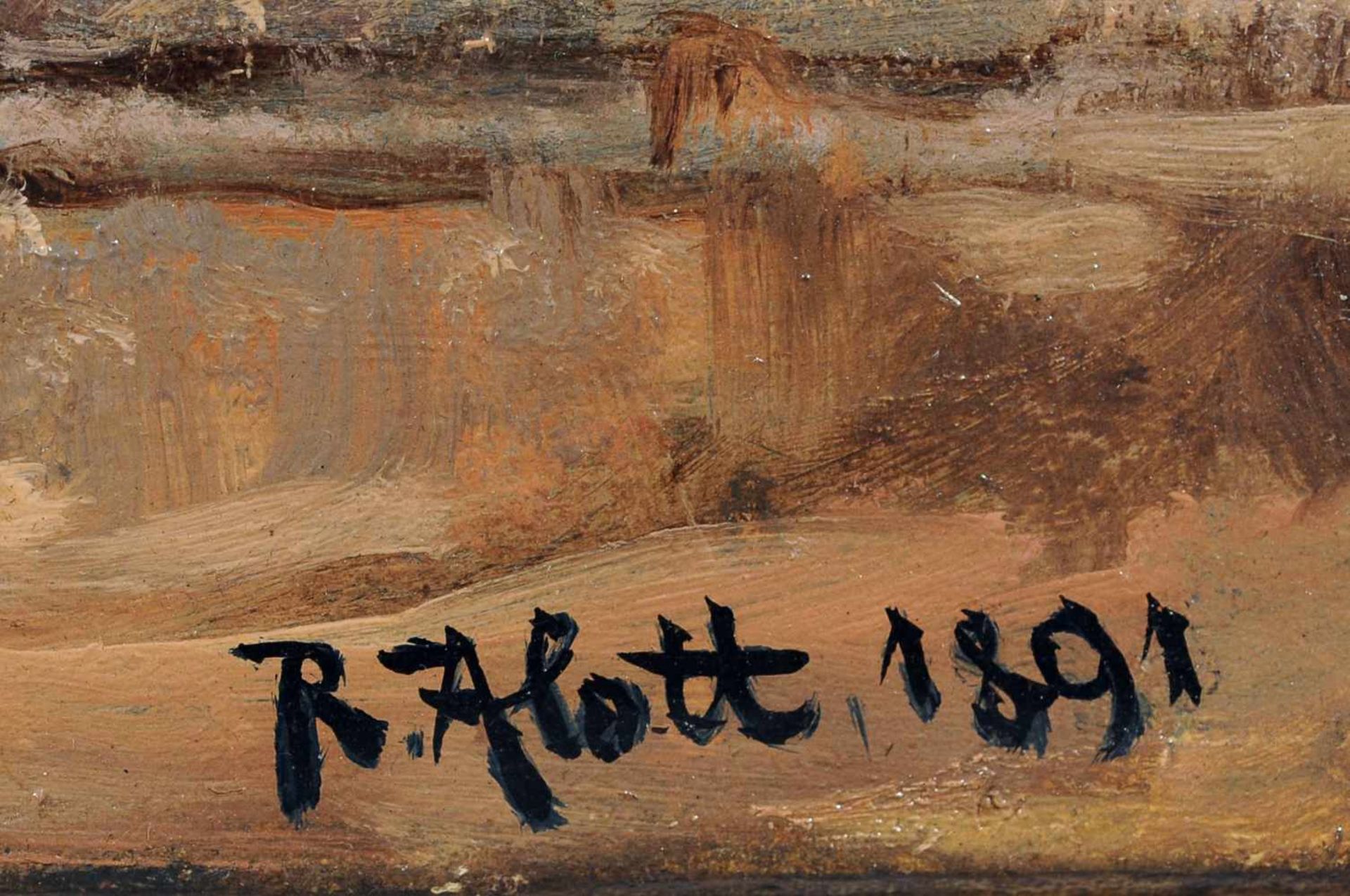 Robert Alott, Belebter Platz in einem apulischen Dorf. 1891. Öl auf Leinwand. Signiert "R. Alott" - Bild 2 aus 6