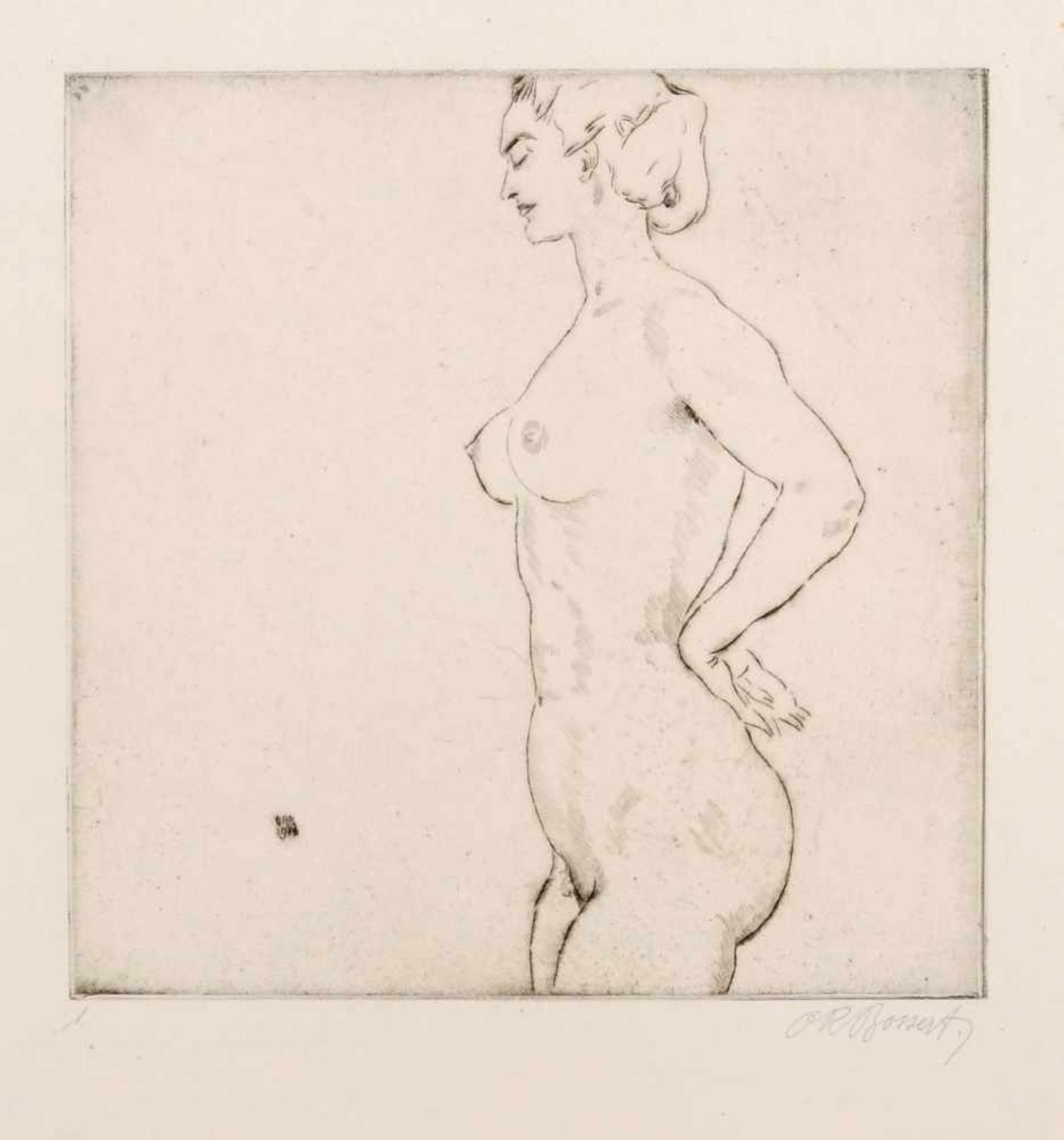 Otto Richard Bossert "Stehender weiblicher Halbakt". 1914. Radierung mit leichtem Plattenton auf