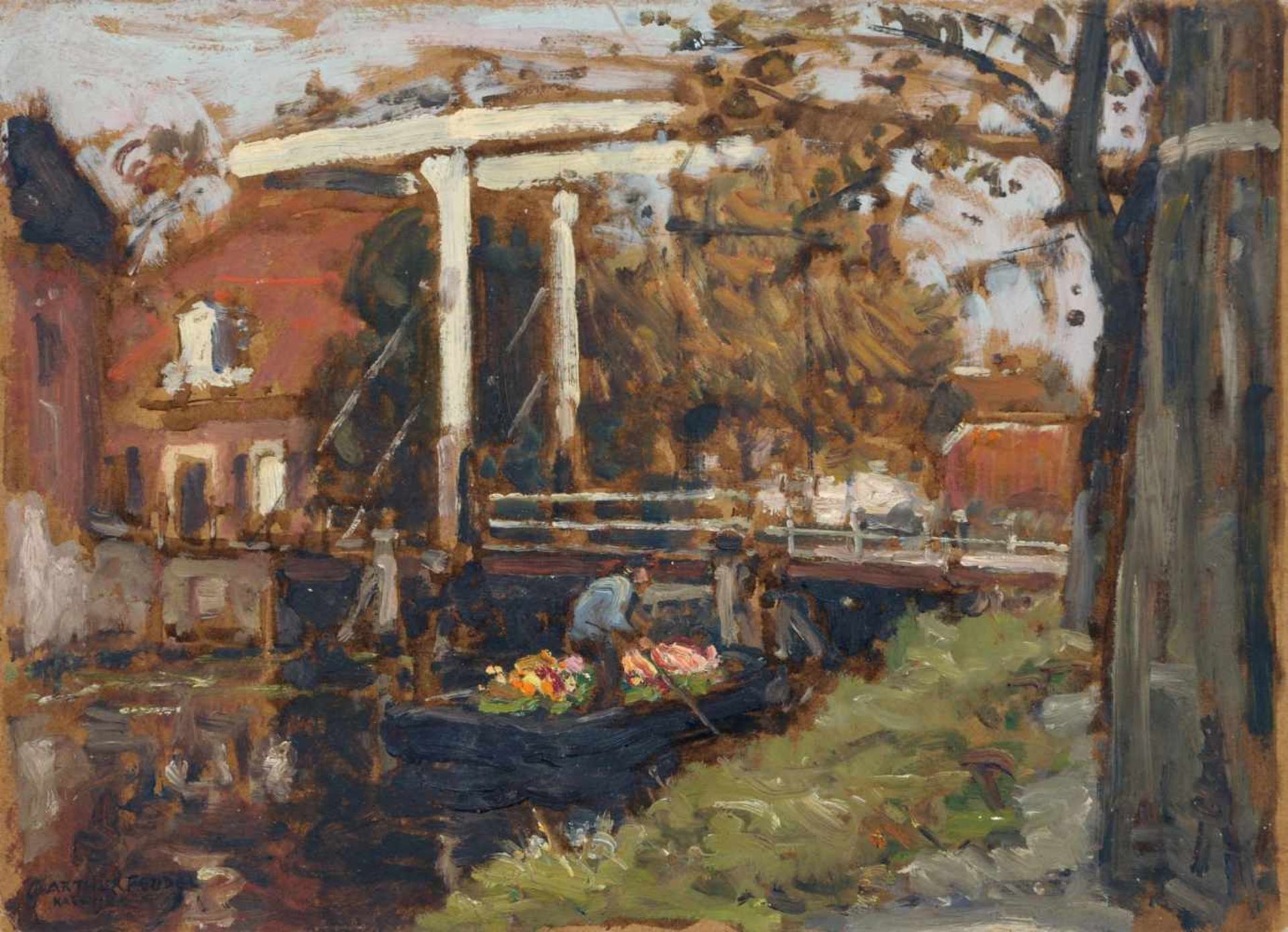 Arthur Feudel, Drei Ansichten von Katwijk, Holland. 1903-1911. Öl auf Malpappe. Jeweils u.re.