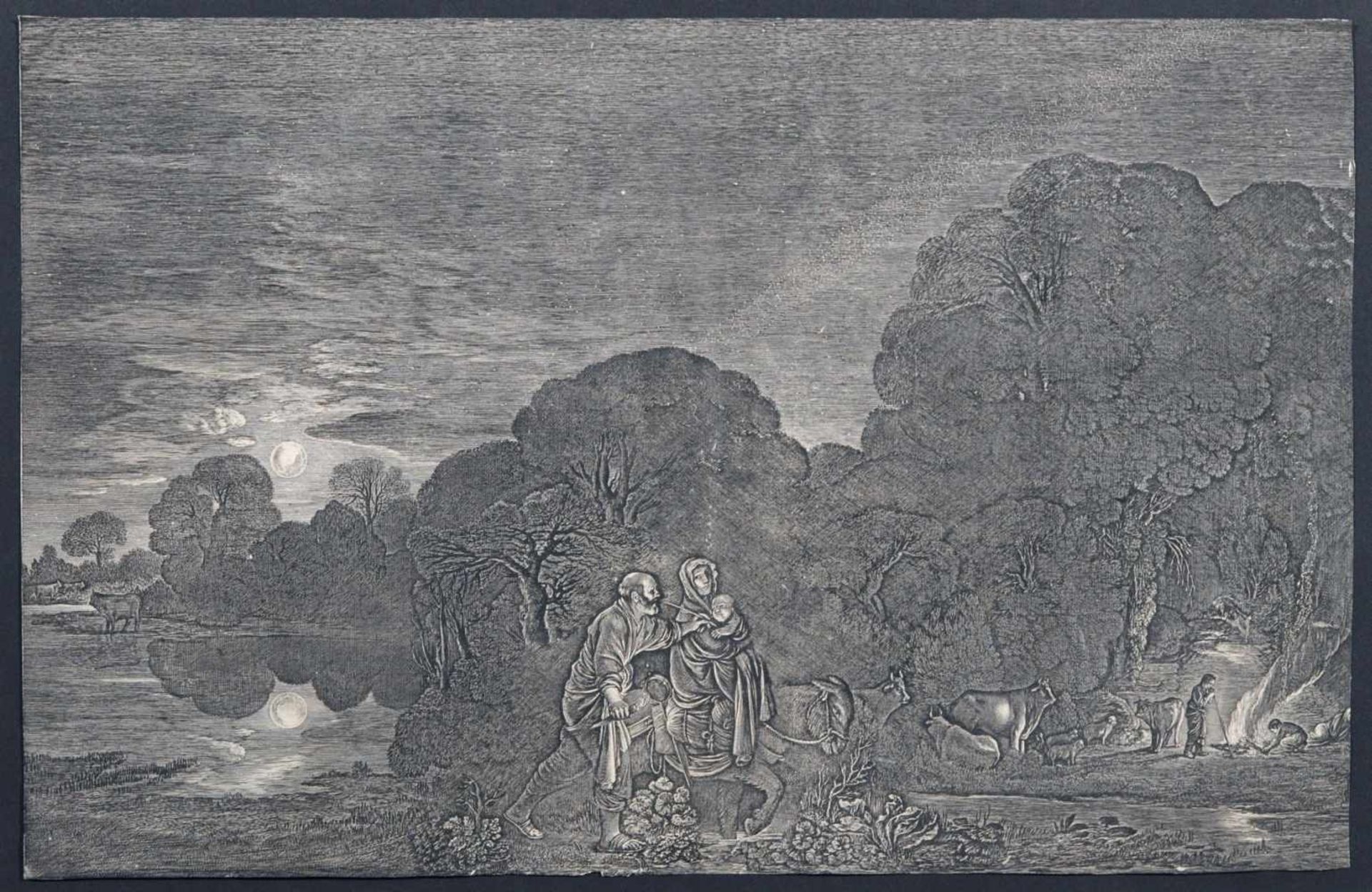 Hendrick Goudt "Die Flucht nach Ägypten". 1613. Kupferstich auf Bütten mit Wasserzeichen (H und