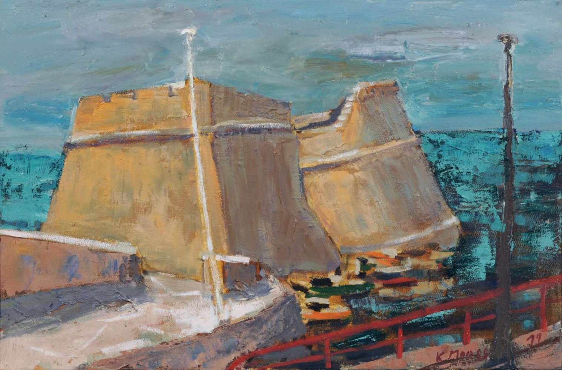 Konrad Maass "Römische Hafenanlage auf Kreta". 2011. Öl auf Leinwand. Signiert "K. Maass" sowie