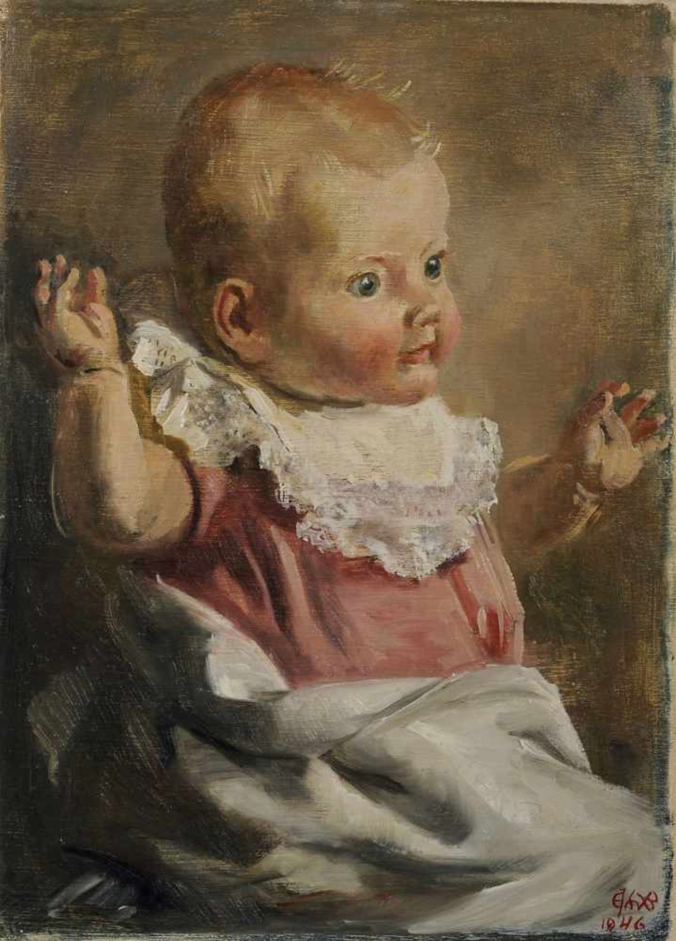 Eduard Bischoff, Kinderbildnis der Beate Müller-Blattau. 1946. Öl auf Hartfaser. Monogrammiert "