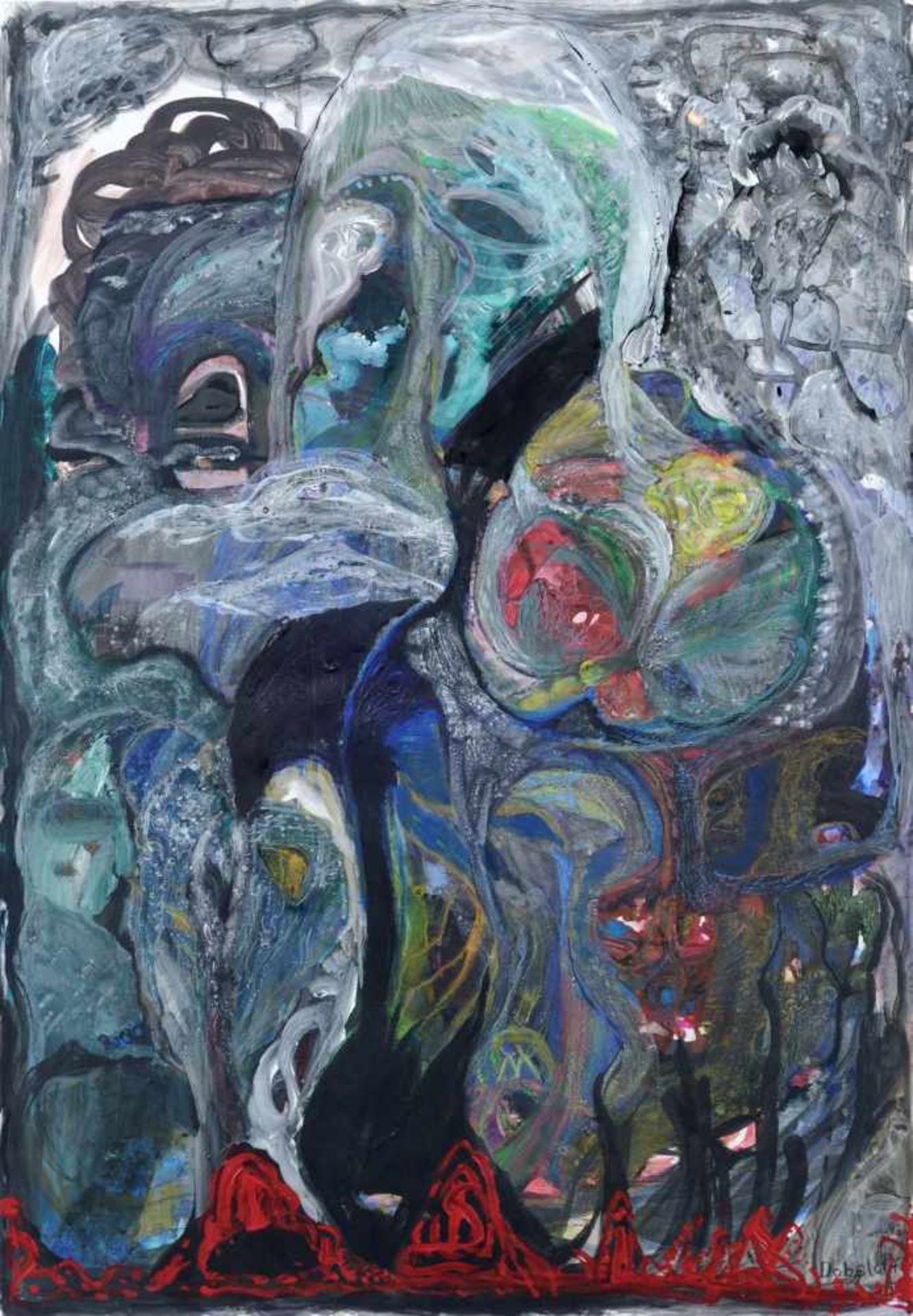 Oliver Dobslaff, Ohne Titel. 1992. Acryl und farbige Kreiden auf Karton. U.re. signiert "Dobslaff"