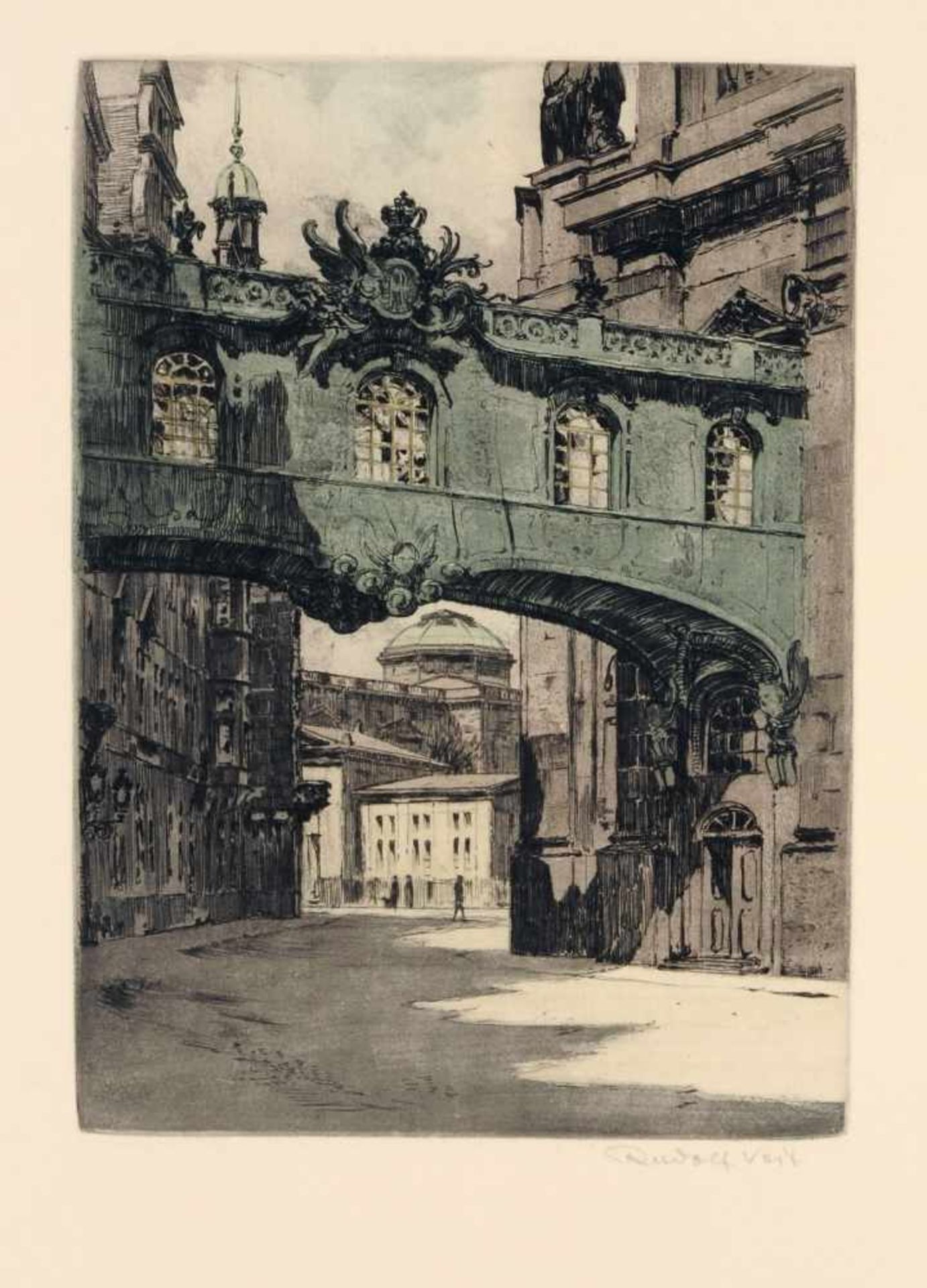 Rudolf Veit, Blick auf die Dresdner Schlossbrücke / Blick auf die Taschenberg Straße und einen - Bild 3 aus 3