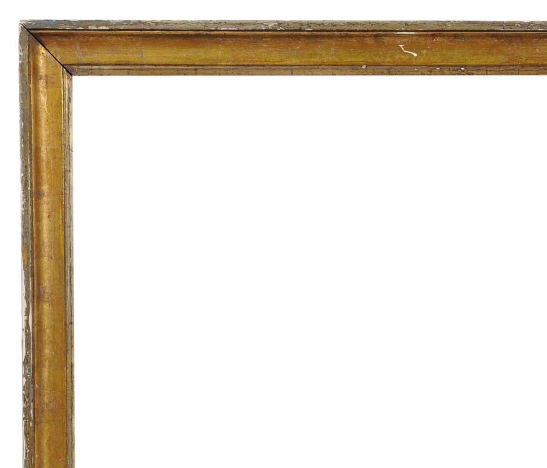 Breite Berliner Leiste. Um 1800. Holz, partiell masseverziert, und über rotem Bolus versilbert und - Bild 2 aus 3