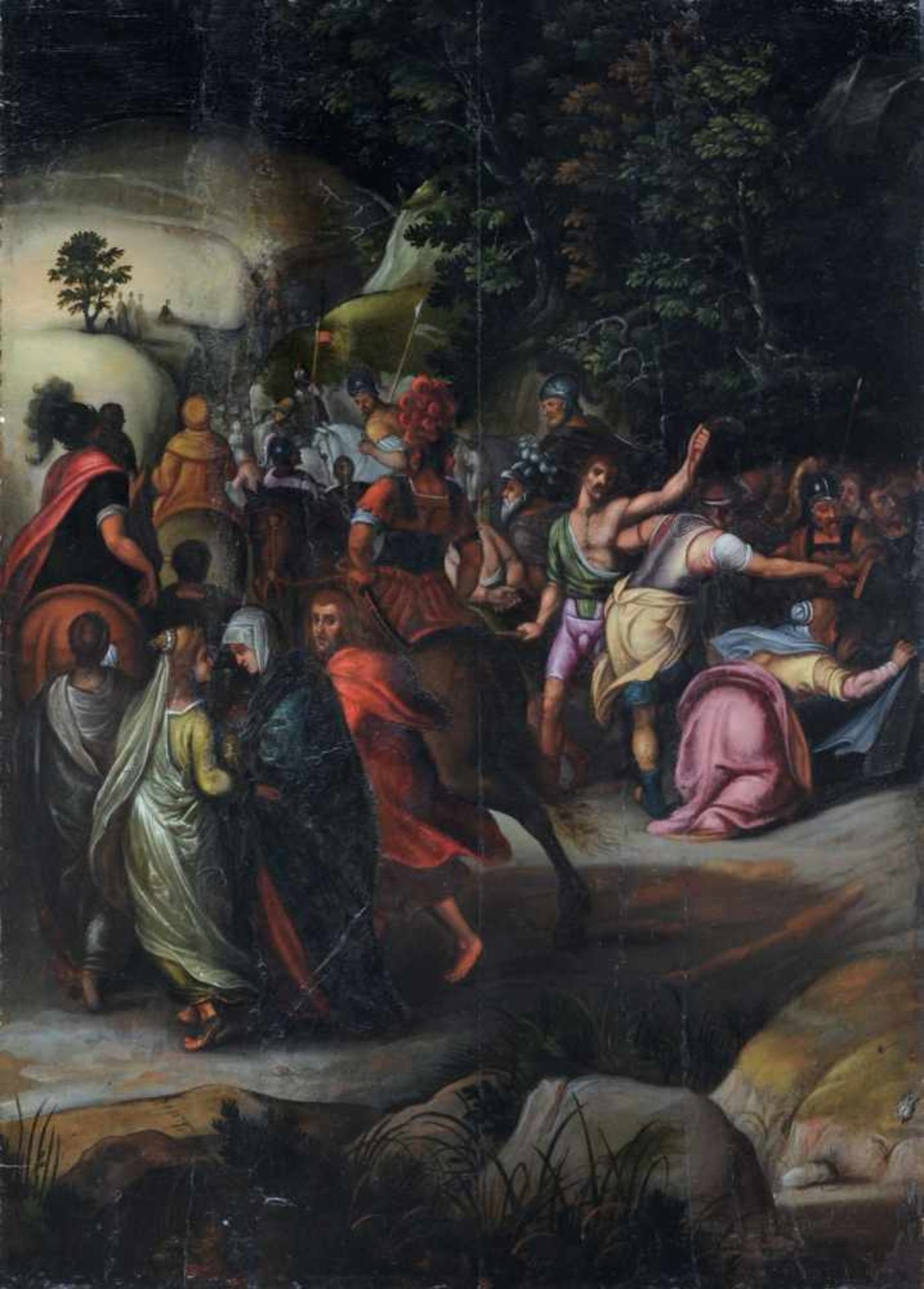 Cornelis de Baellieur d.Ä. "Christus auf dem Weg nach Golgatha". 1628. Öl auf Holz. Signiert mit