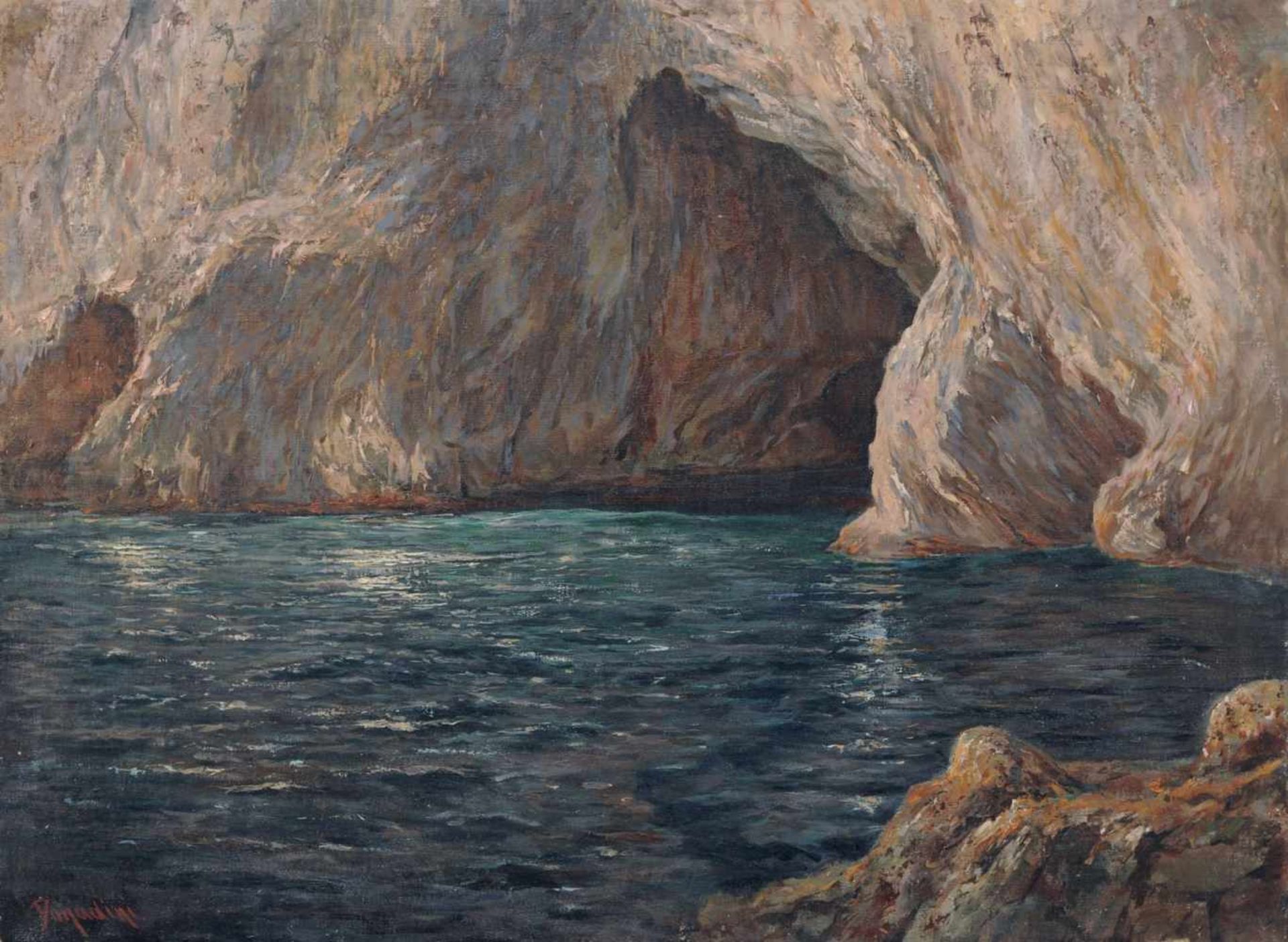 Ermenegildo Carlo Donadini "Weiße Grotte auf Capri". Anfang 20. Jh. Öl auf Leinwand. Signiert "