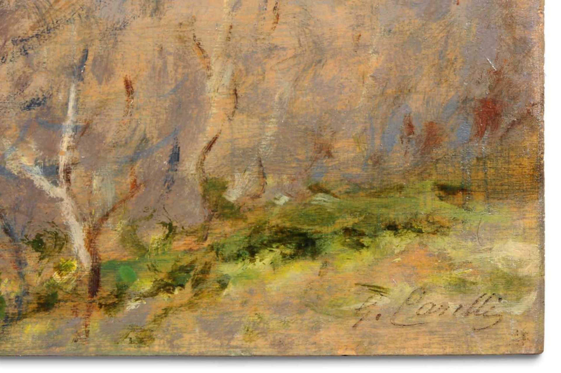 Giuseppe Carelli, Neapolitanische Landschaft mit Pinien. Anfang 20. Jh. Öl auf Holz. Signiert "G. - Image 4 of 7